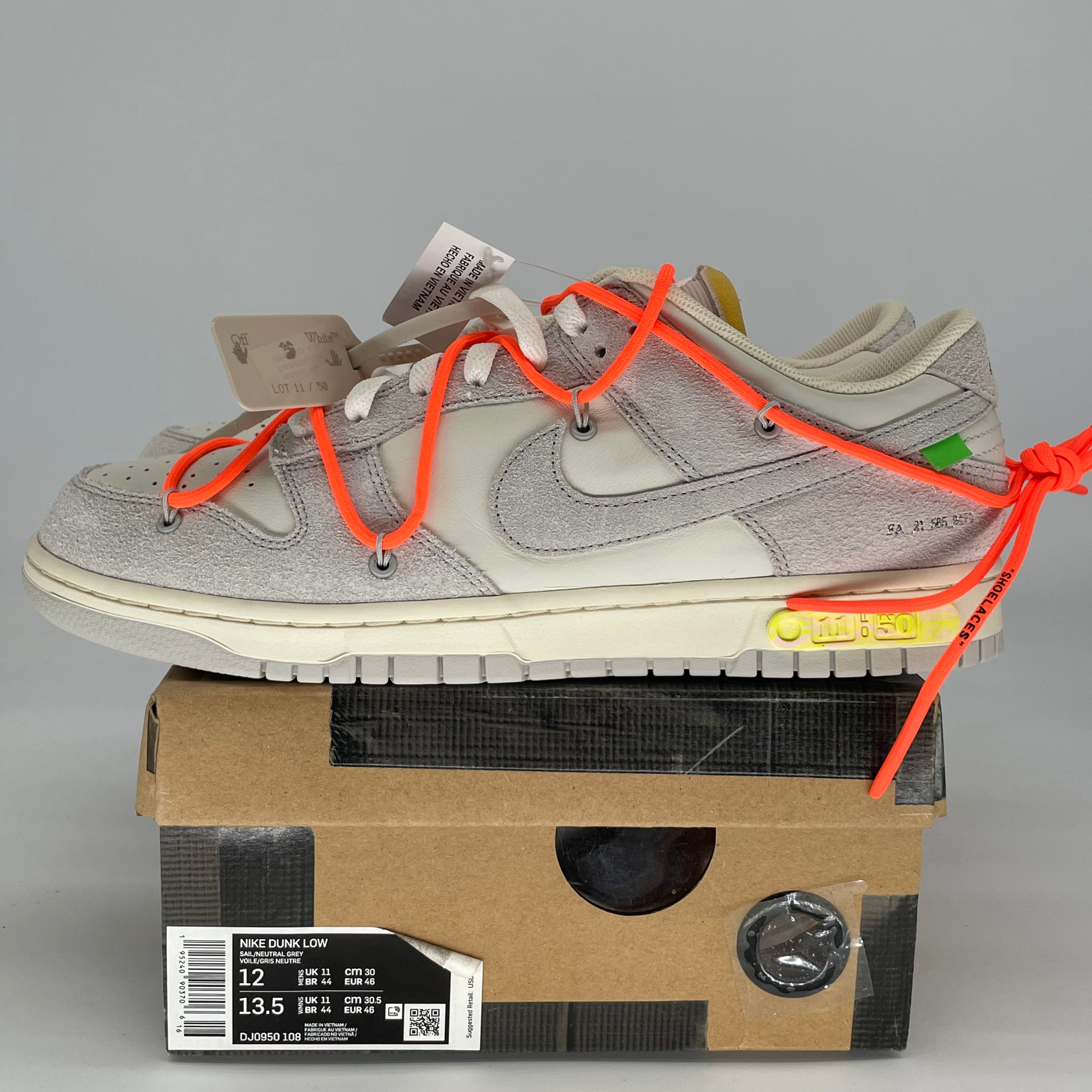 OFF WHITE X NIKE DUNK LOW LOT 11 DJ0950-108 SIZE 12/13.5W