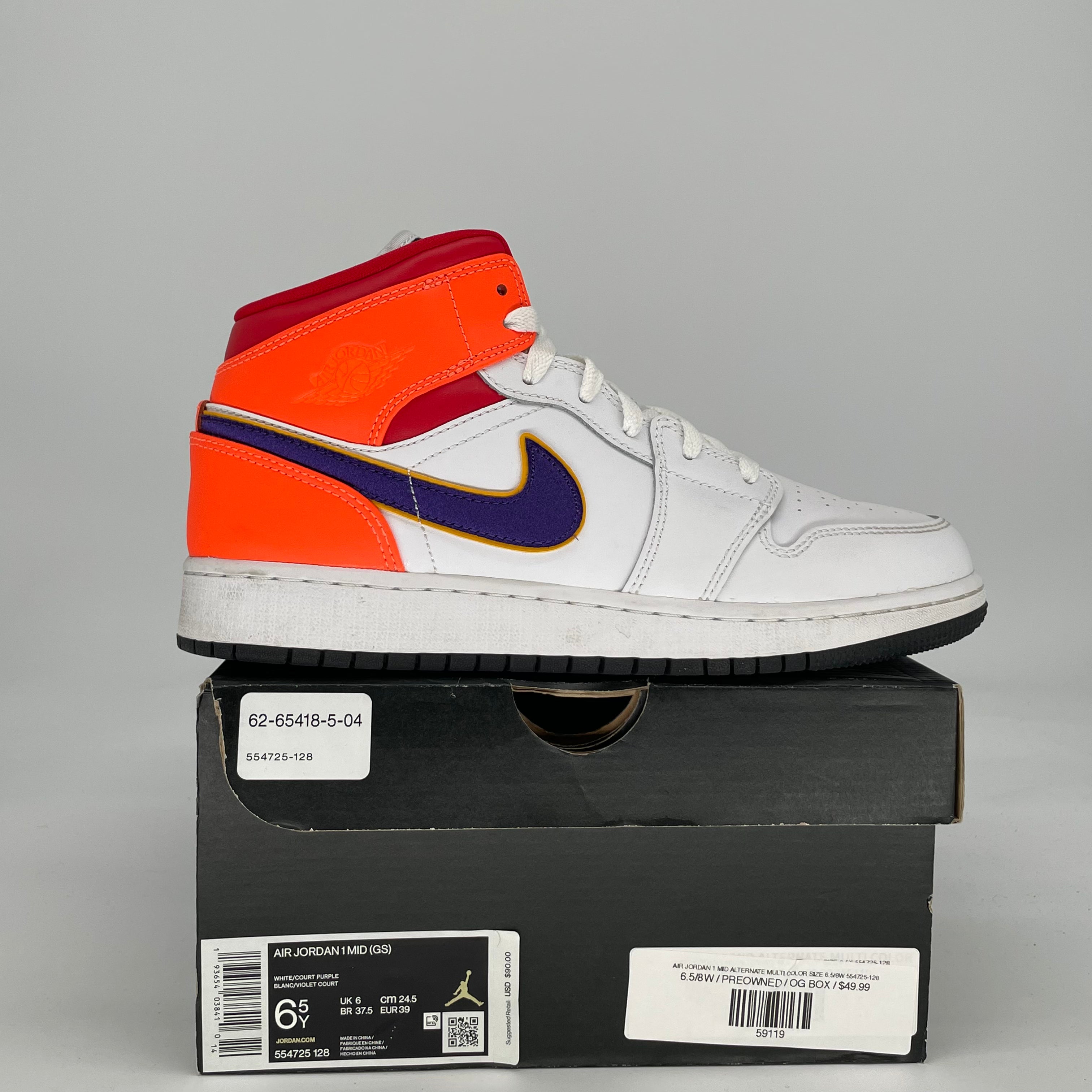 AIR JORDAN 1 MID ALTERNATE MULTI COLOR SIZE 6.5/8W 554725-128