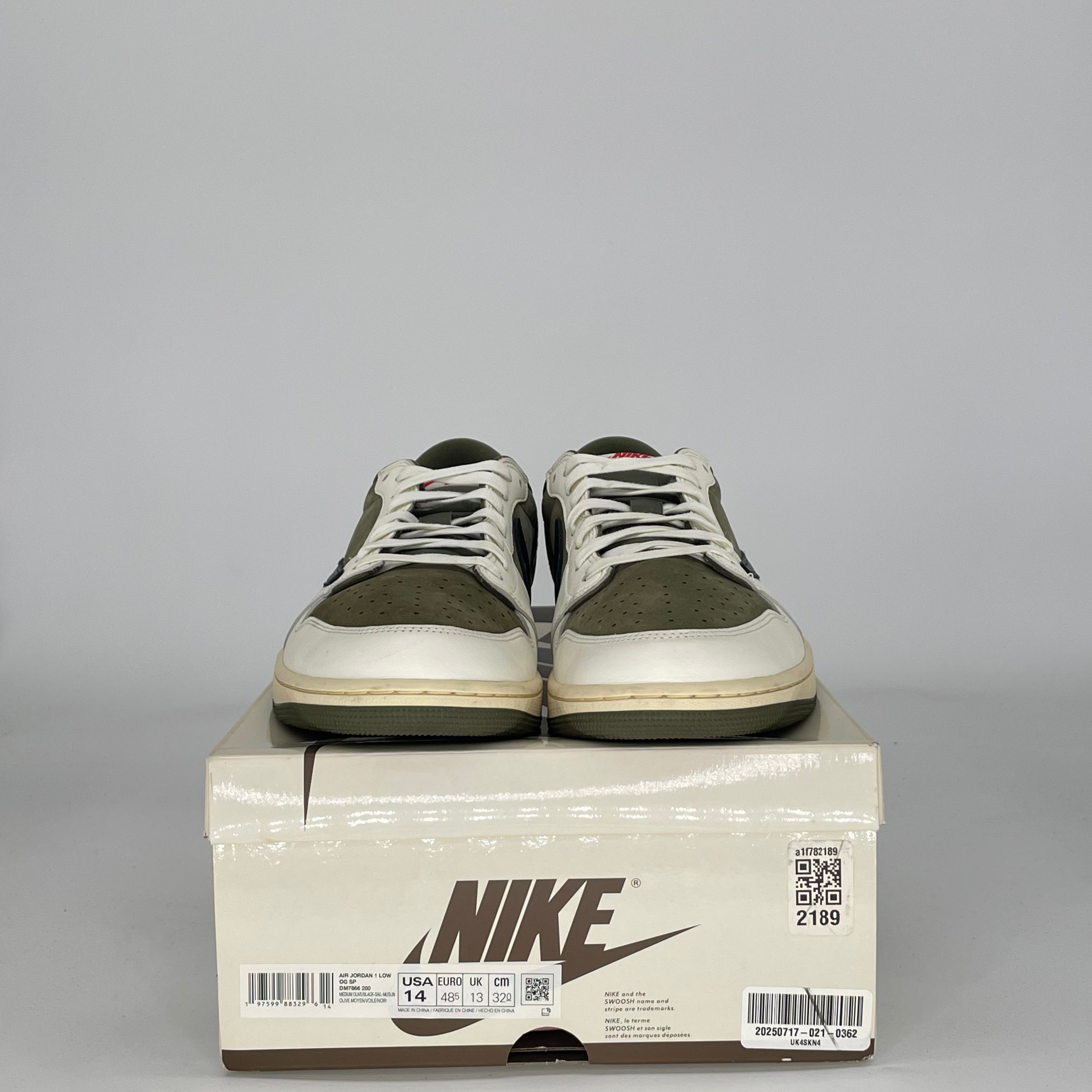 TRAVIS SCOTT X AIR JORDAN 1 LOW MEDIUM OLIVE DM7866-200 SIZE 14/15.5W