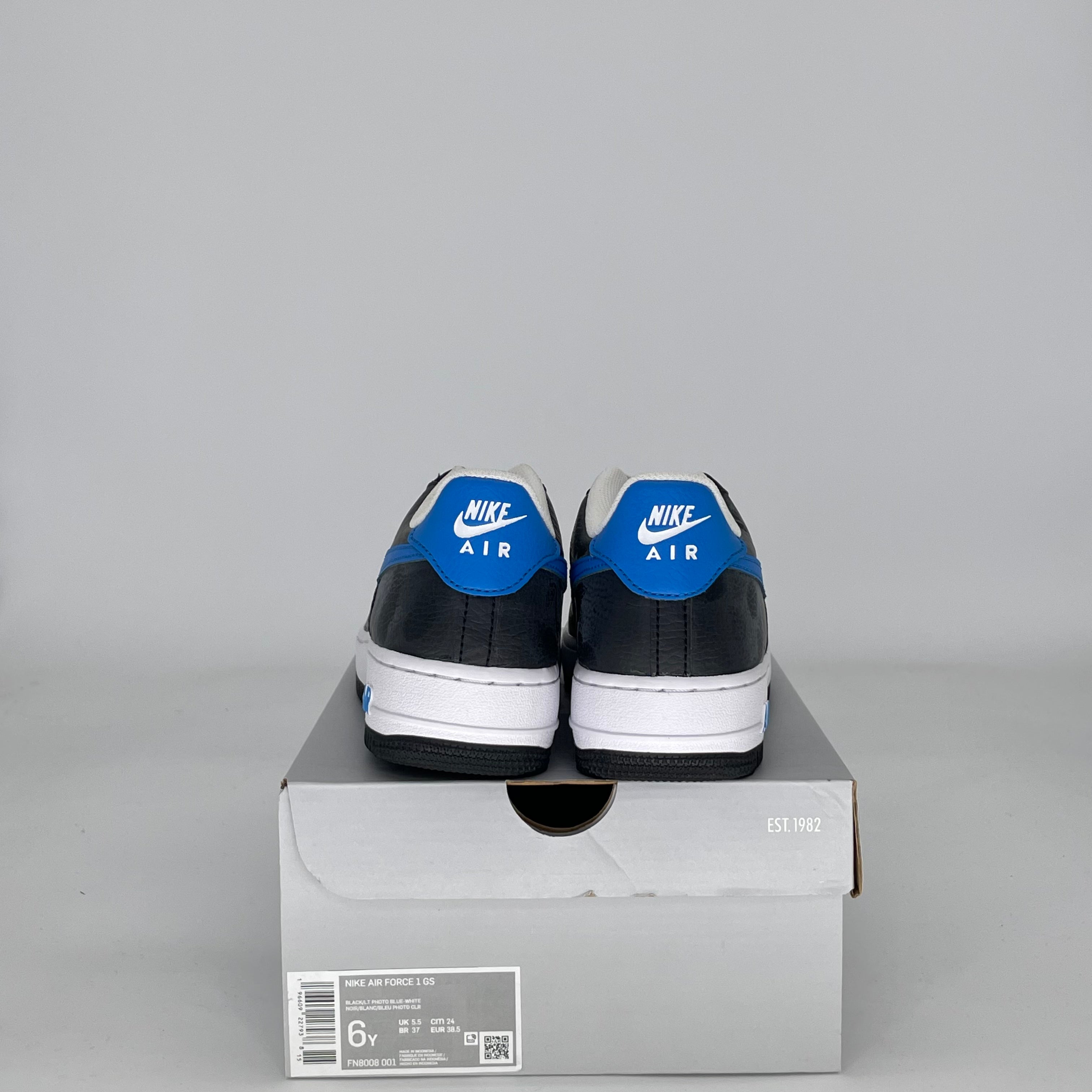 NIKE AIR FORCE 1 LOW WHITE BLACK LIGHT PHOTO BLUE FN8008-001 SIZE 6/7.5W GS