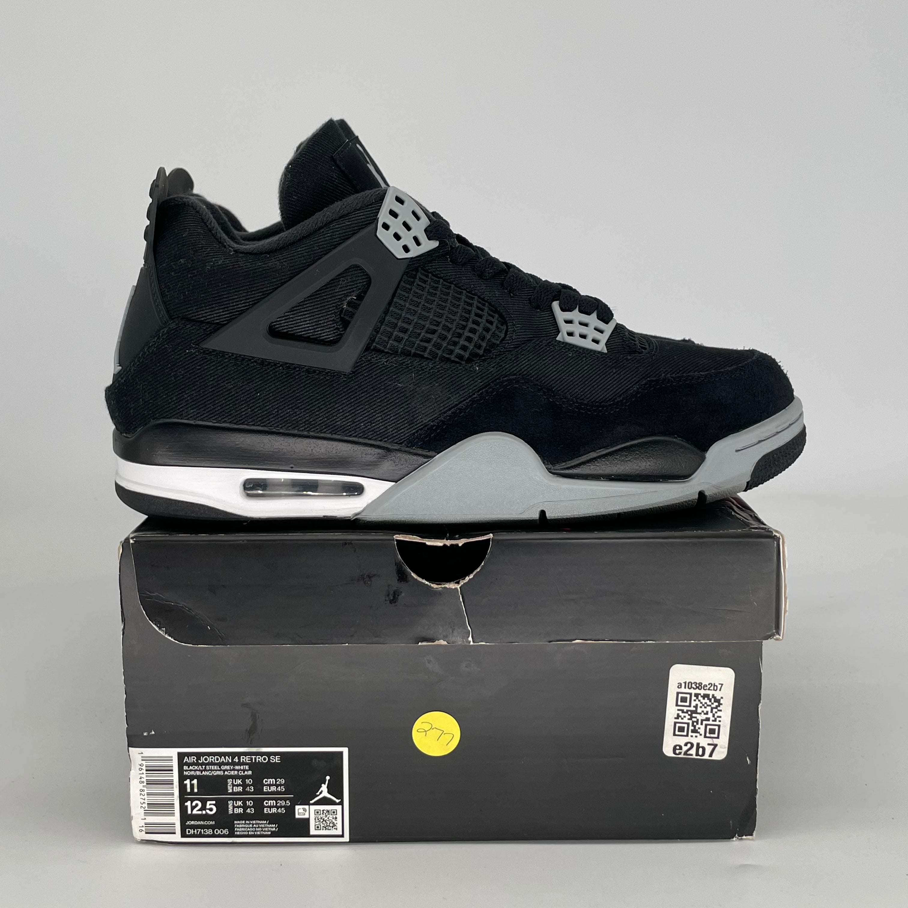 AIR JORDAN 4 BLACK CANVAS DH7138-006 SIZE 11/12.5W