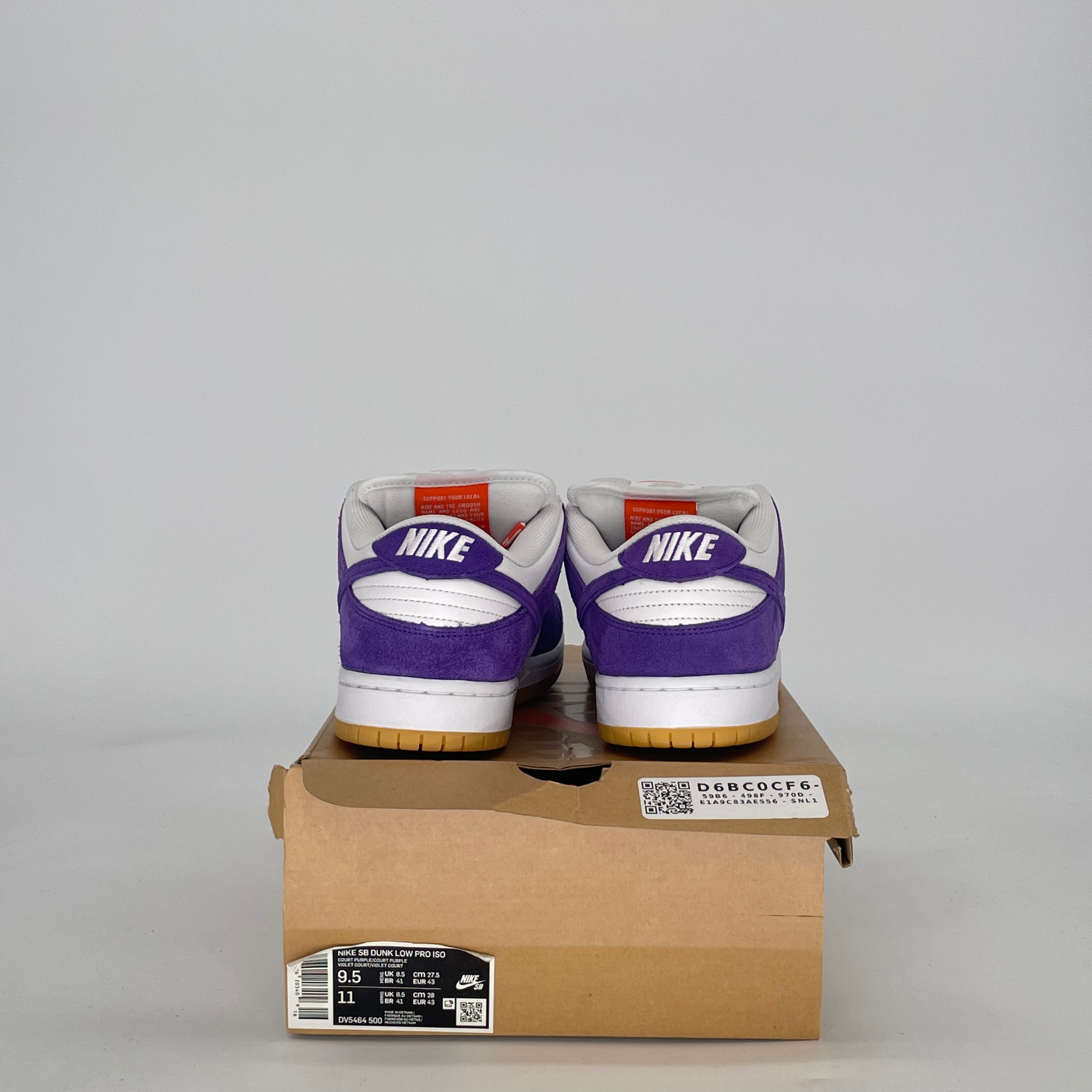 NIKE SB DUNK LOW ORANGE LABEL COURT PURPLE DV5464-500 SIZE 9.5/11W