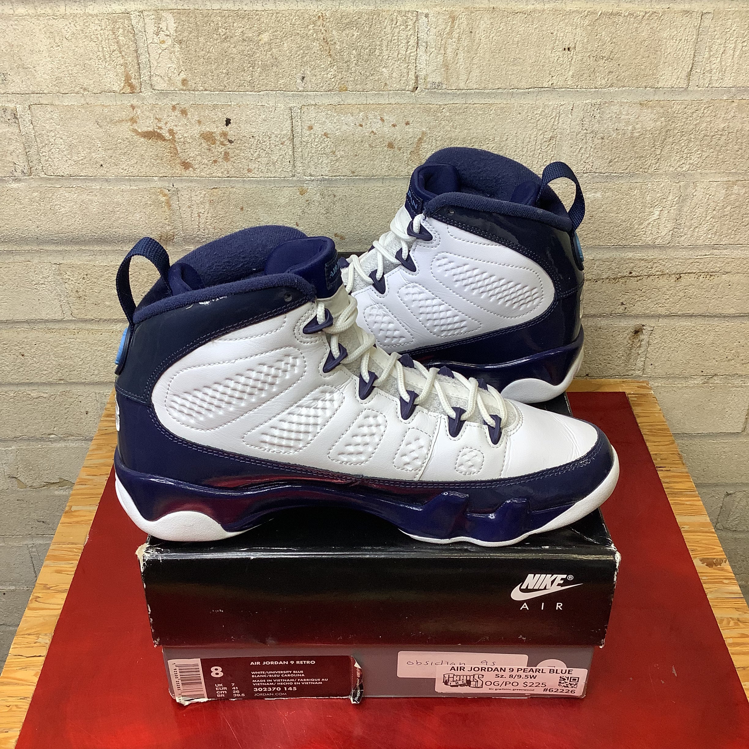 AIR JORDAN 9 PEARL BLUE 302370-145 SIZE 8/9.5W