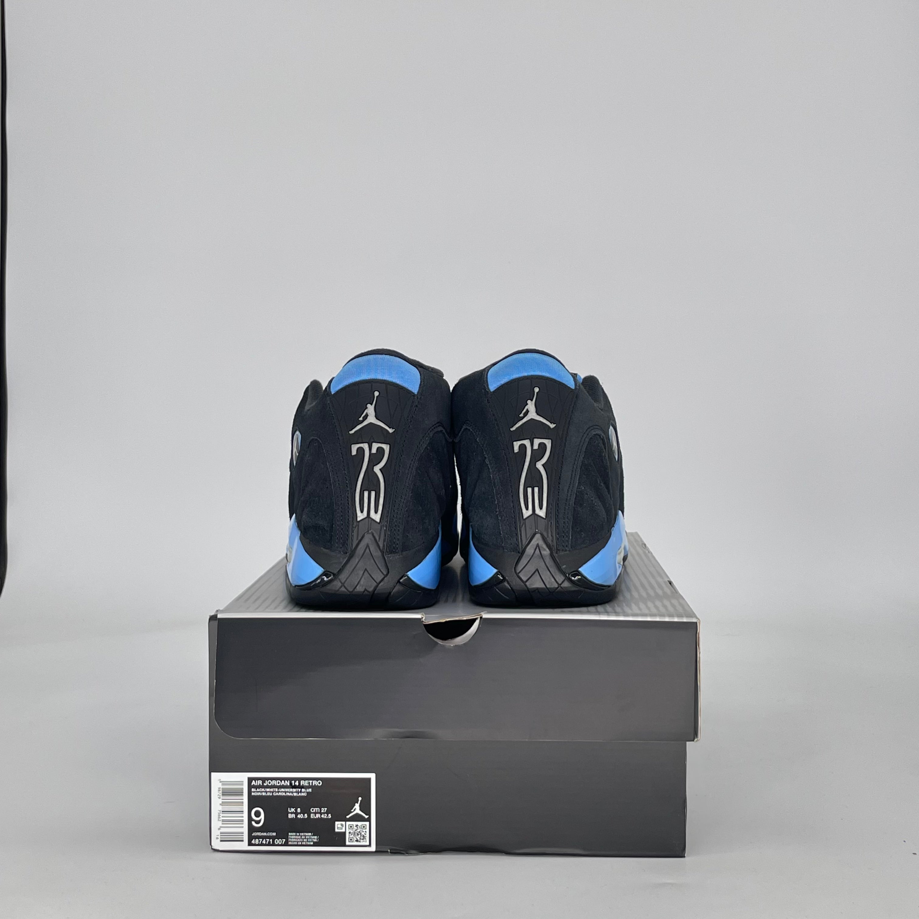 AIR JORDAN 14 BLACK UNIVERSITY BLUE 487471-007 SIZE 9/10.5W