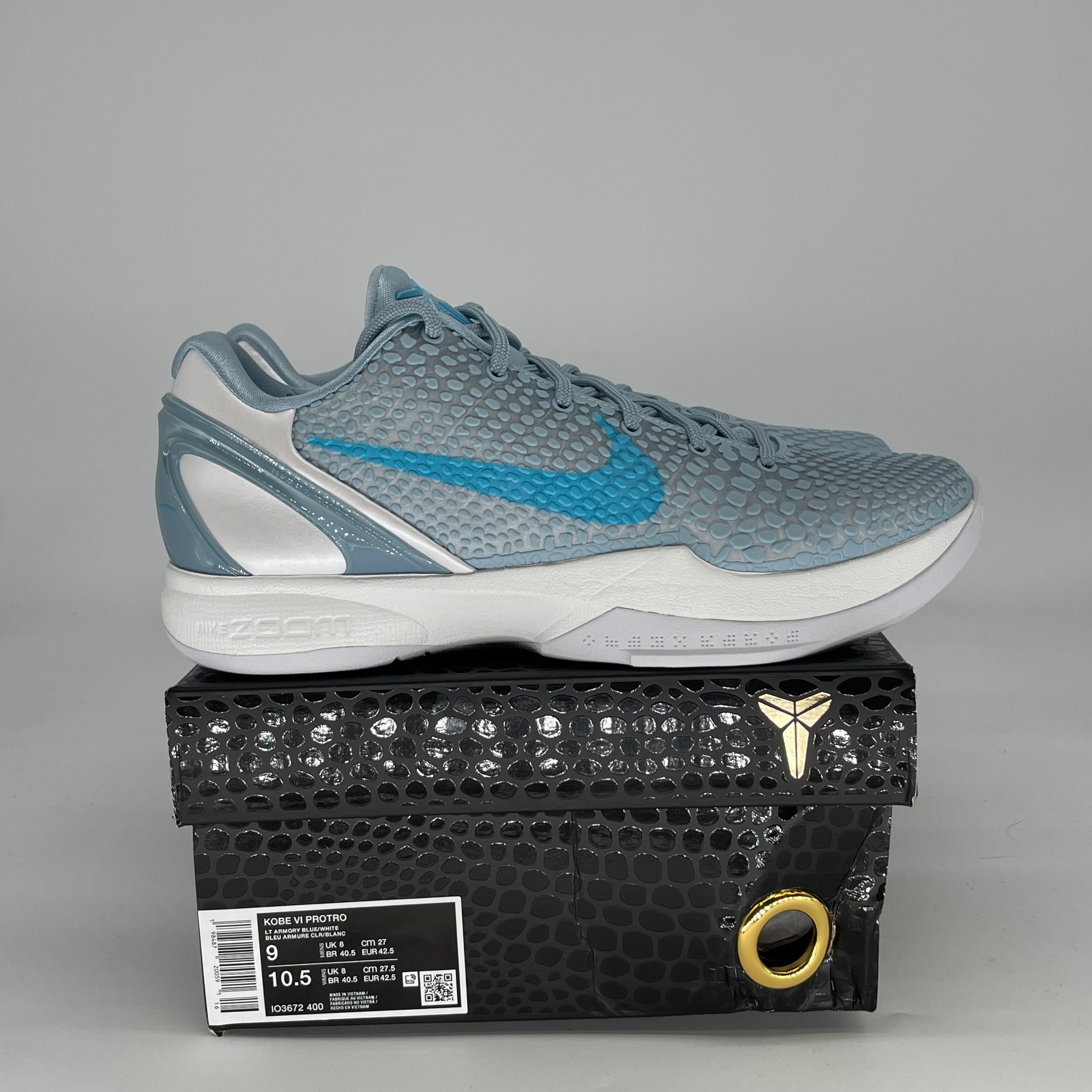 NIKE KOBE 6 PROTRO CAITLIN CLARK LIGHT ARMORY BLUE IO3672-400 SIZE 9/10.5W