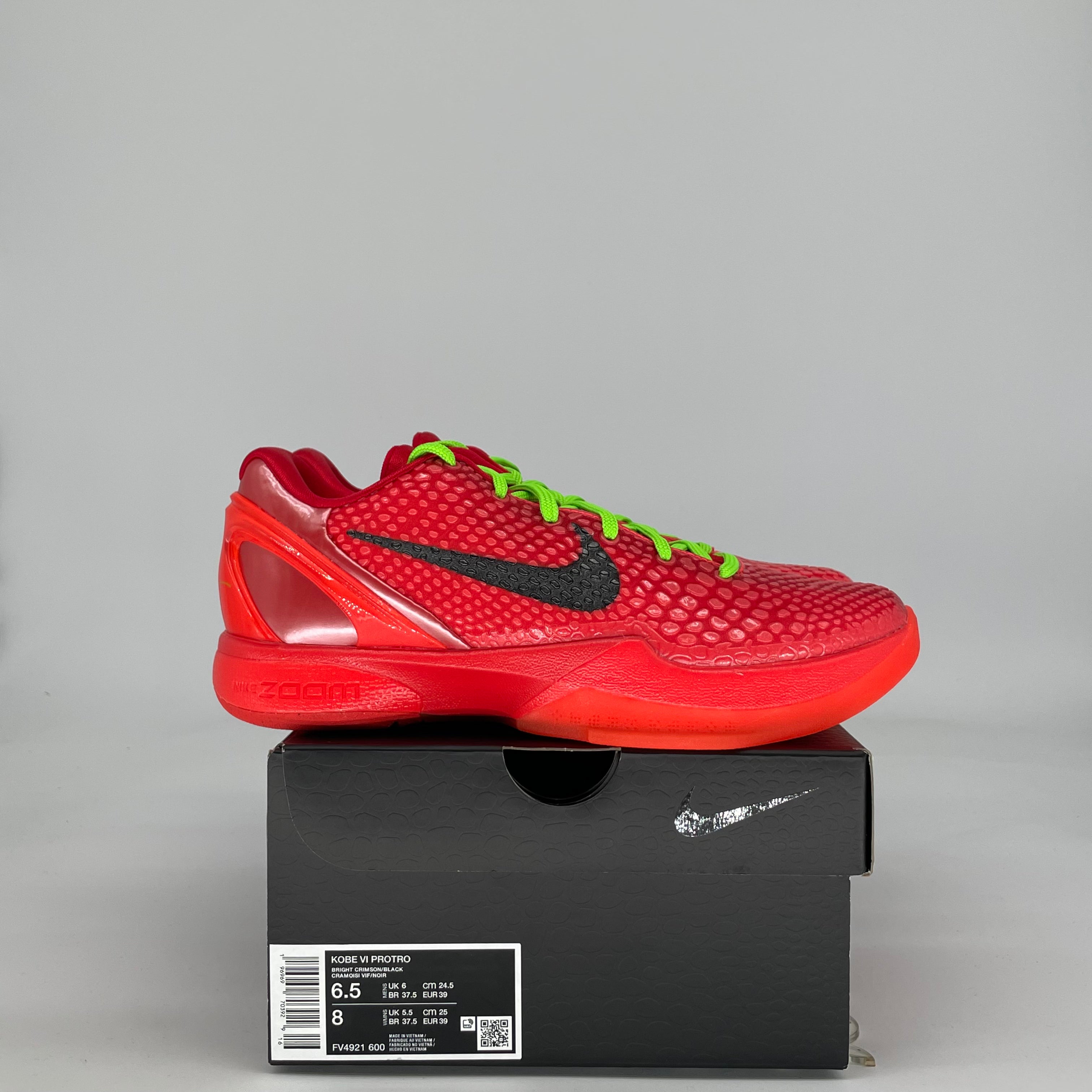 NIKE KOBE 6 PROTRO REVERSE GRINCH FV4921-600 SIZE 6.5/8W