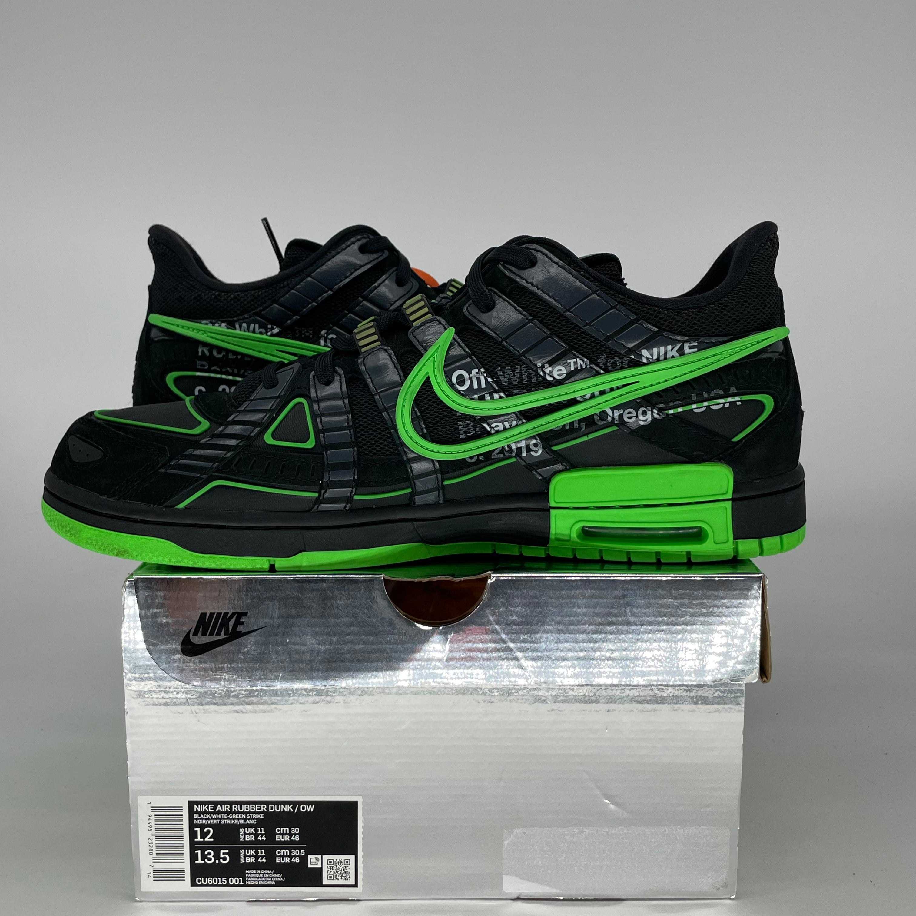OFF WHITE X NIKE AIR RUBBER DUNK GREEN STRIKE CU6015-001 SIZE 12/13.5W