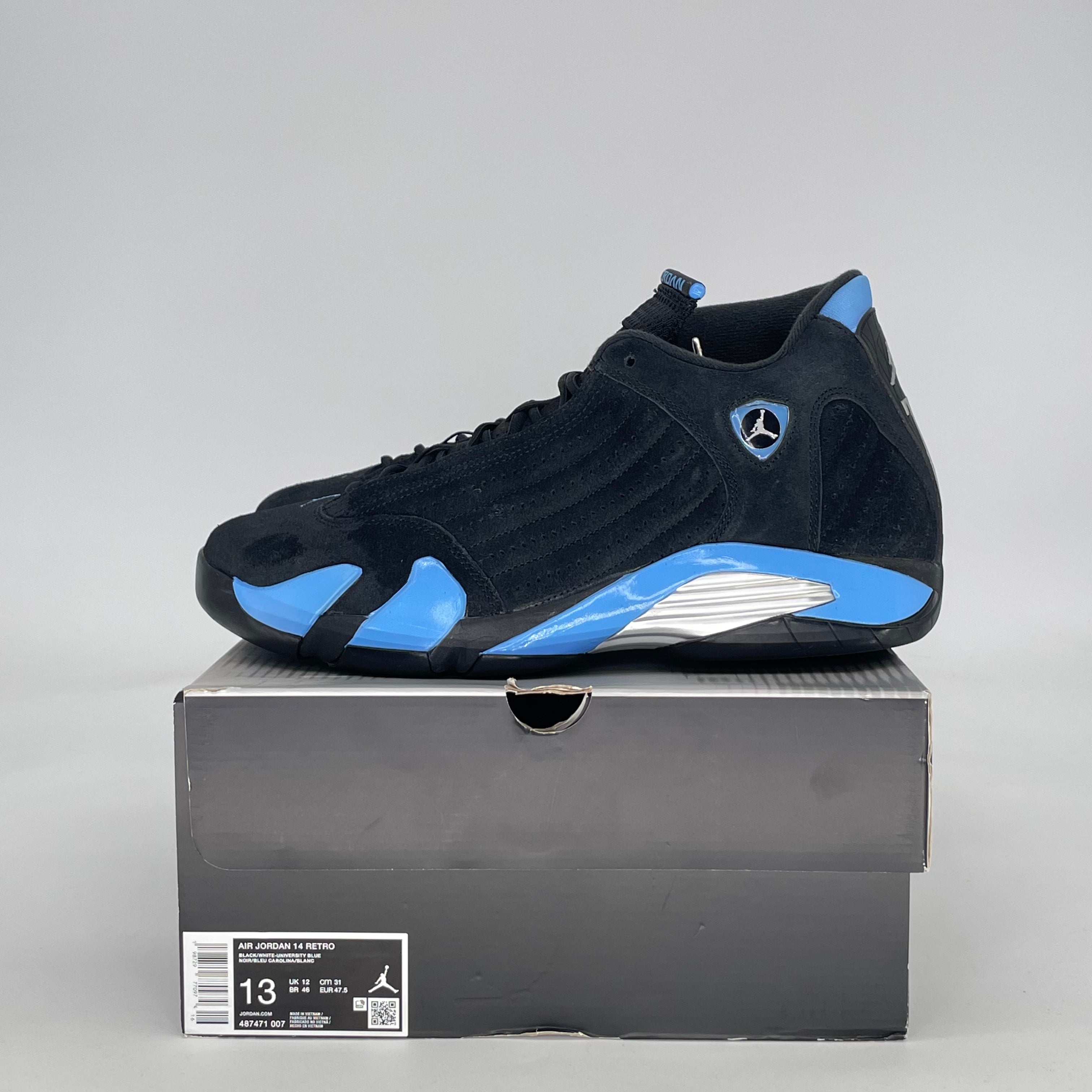 AIR JORDAN 14 BLACK UNIVERSITY BLUE 487471-007 SIZE 13/14.5W