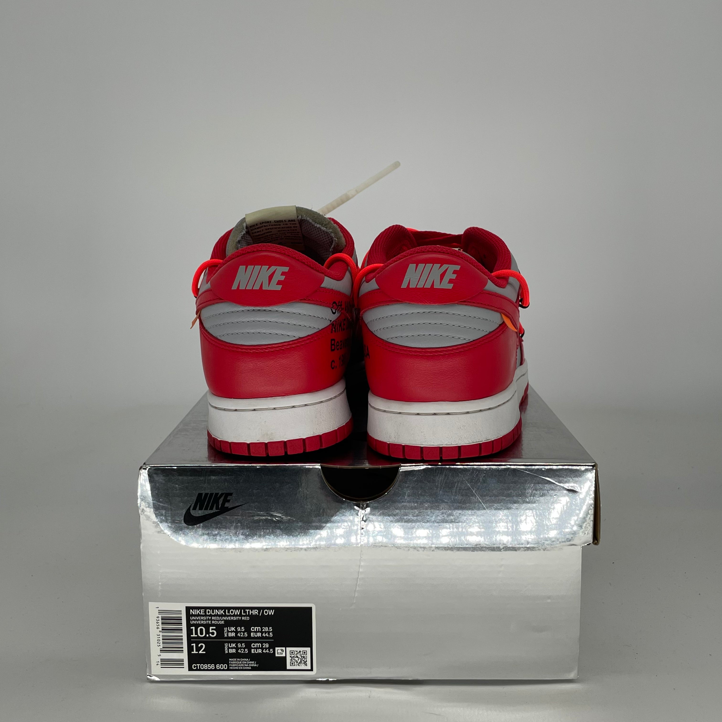 OFF WHITE X NIKE DUNK LOW UNIVERSITY RED CT0856-600 SIZE 10.5/12W