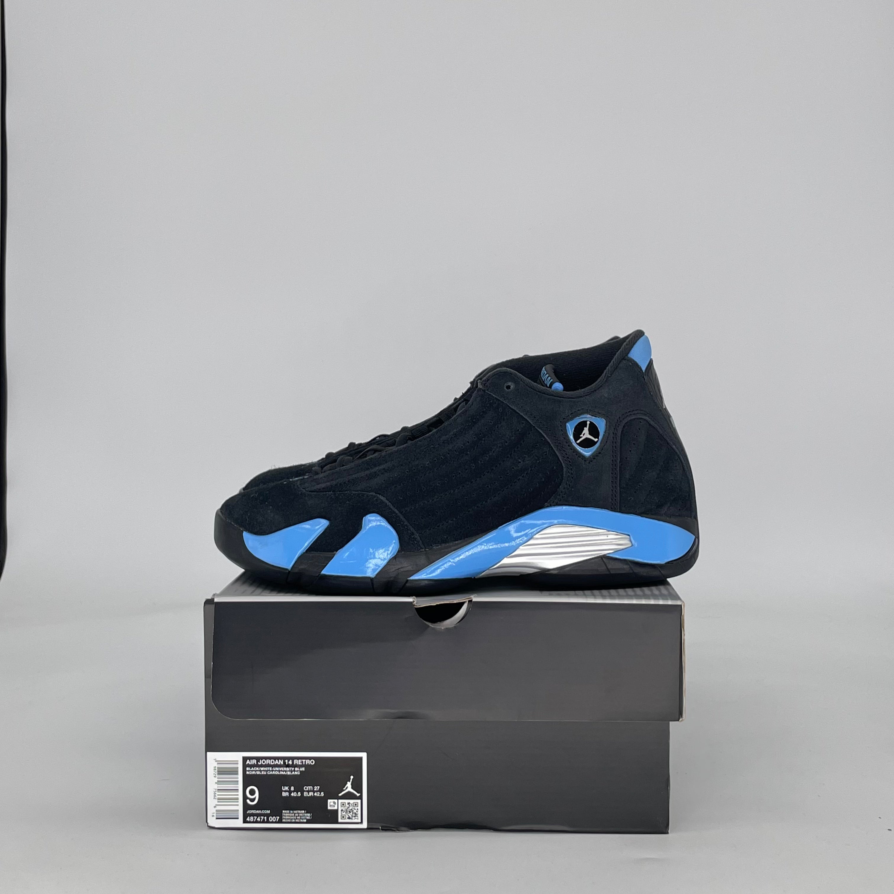 AIR JORDAN 14 BLACK UNIVERSITY BLUE 487471-007 SIZE 9/10.5W