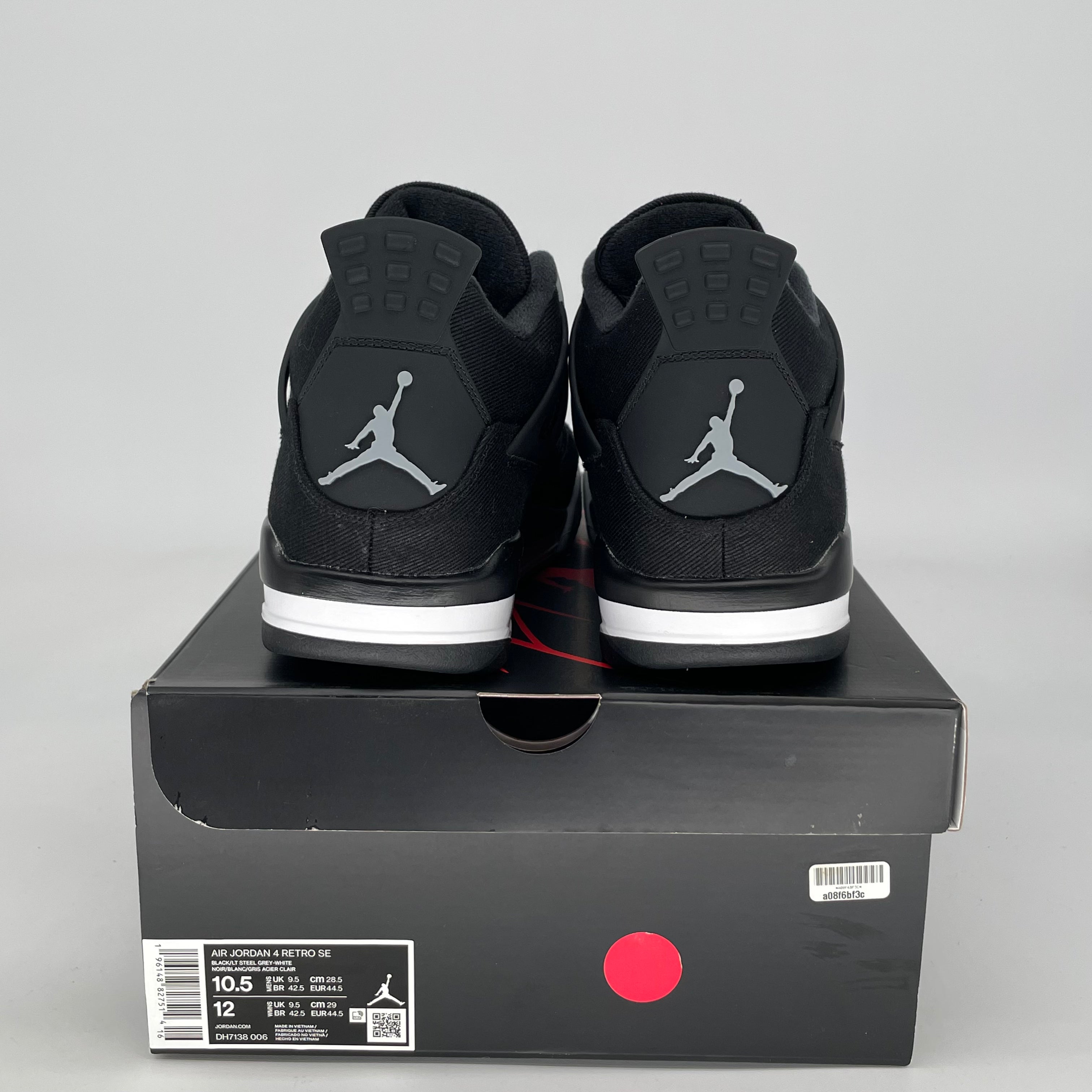 AIR JORDAN 4 BLACK CANVAS DH7138-006 SIZE 10.5/12W