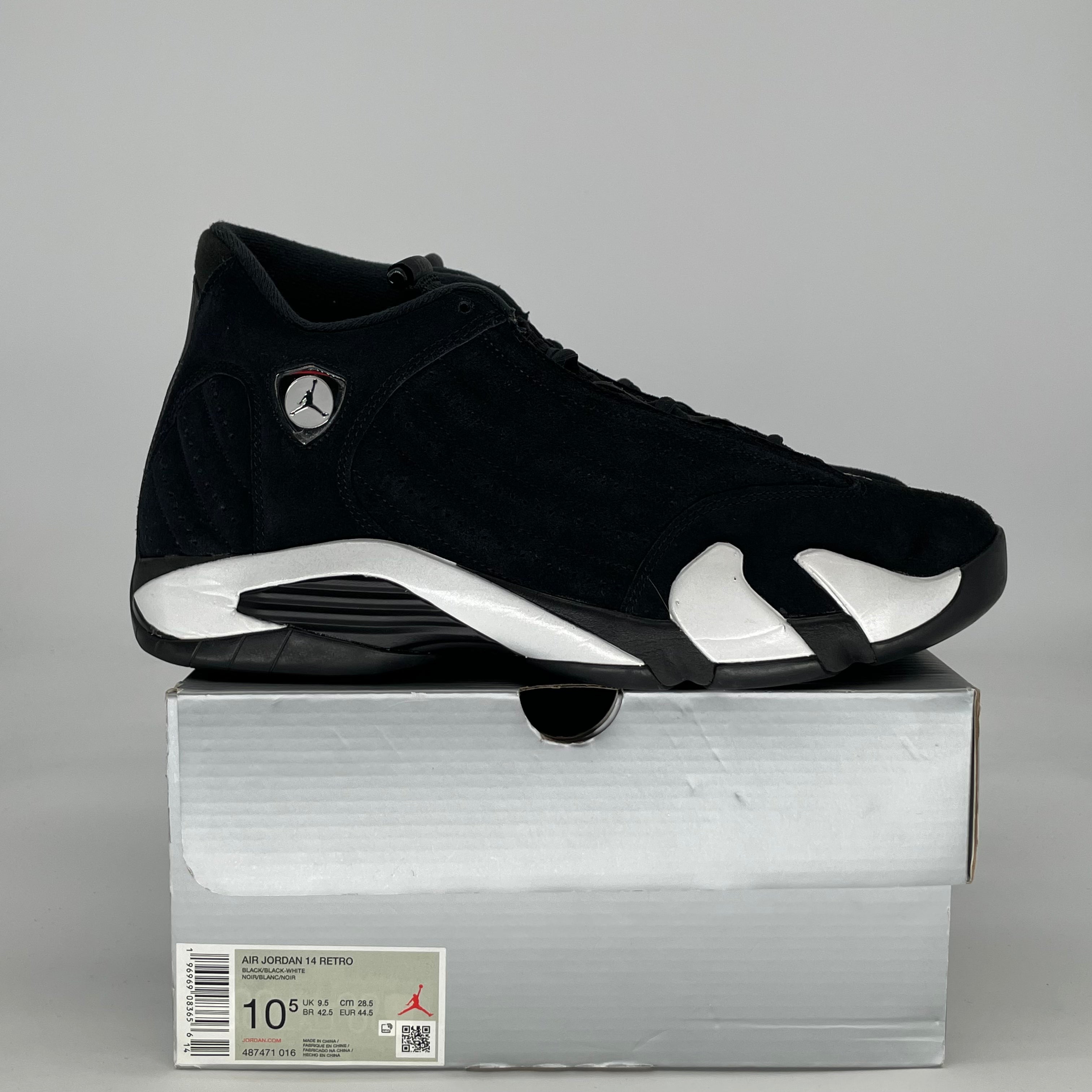 AIR JORDAN 14 BLACK WHITE 487471-016 SIZE 10.5/12W