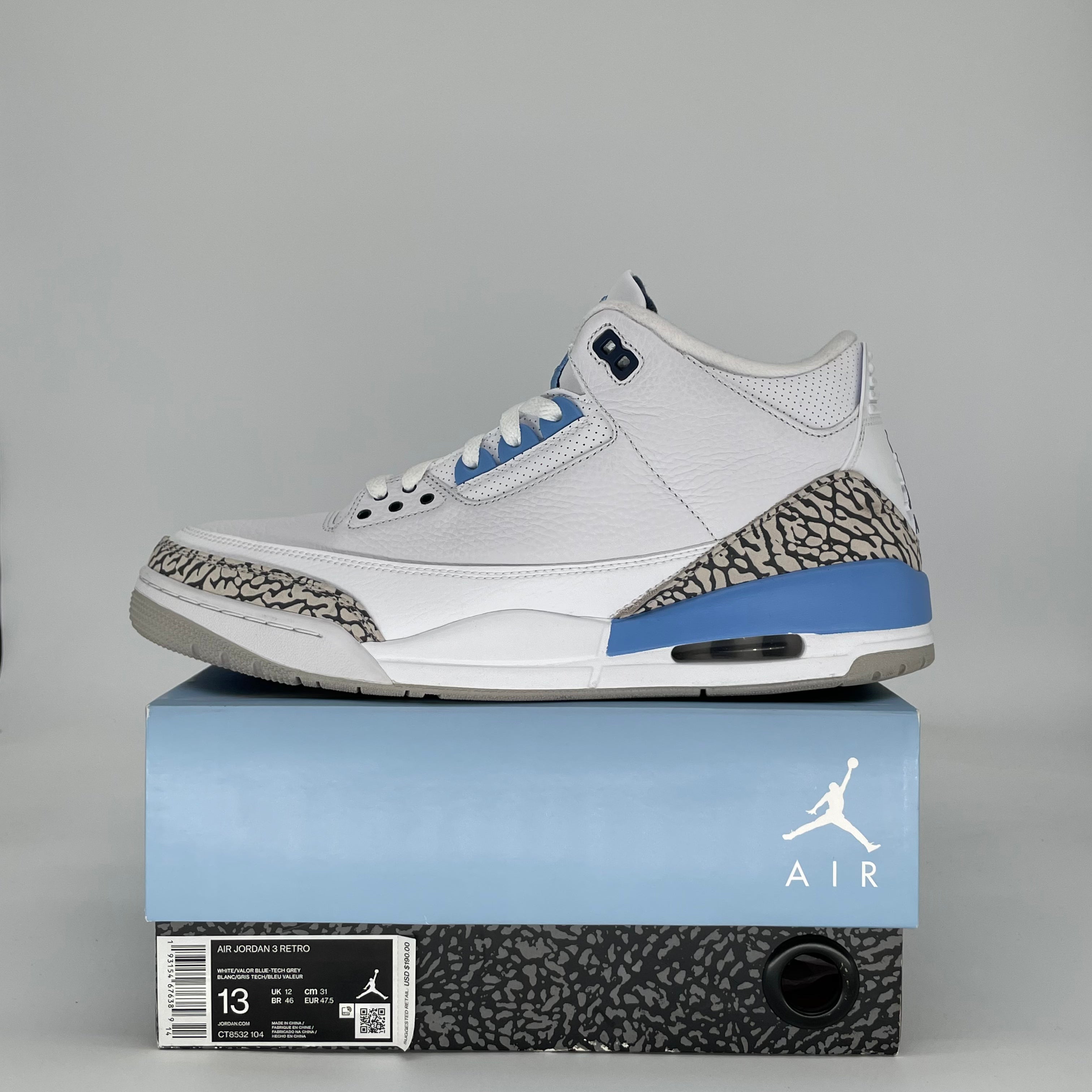 AIR JORDAN 3 UNC CT8532-104 SIZE 13/14.5W