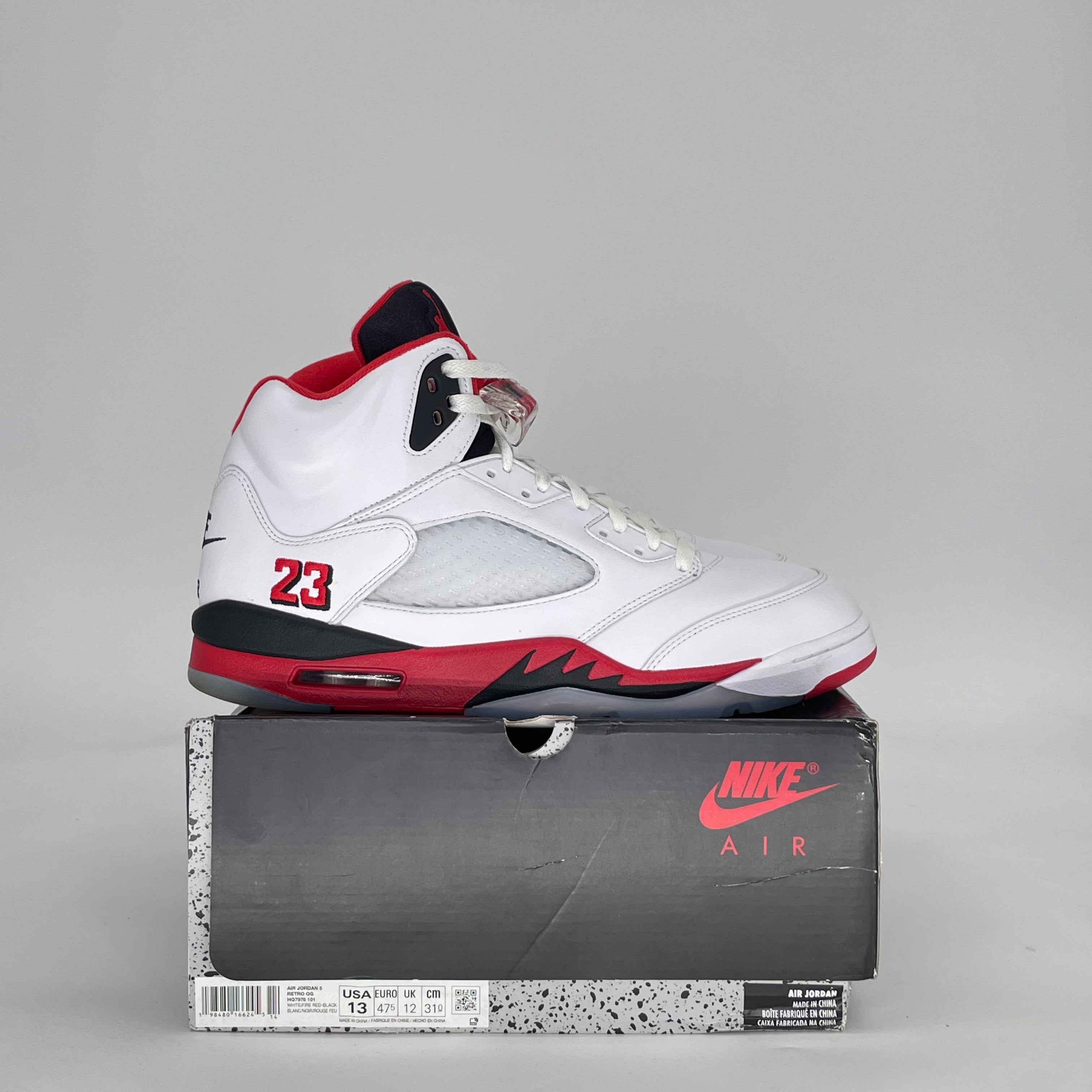 AIR JORDAN 5 FIRE RED BLACK TONGUE HQ7978-101 SIZE 13/14.5W