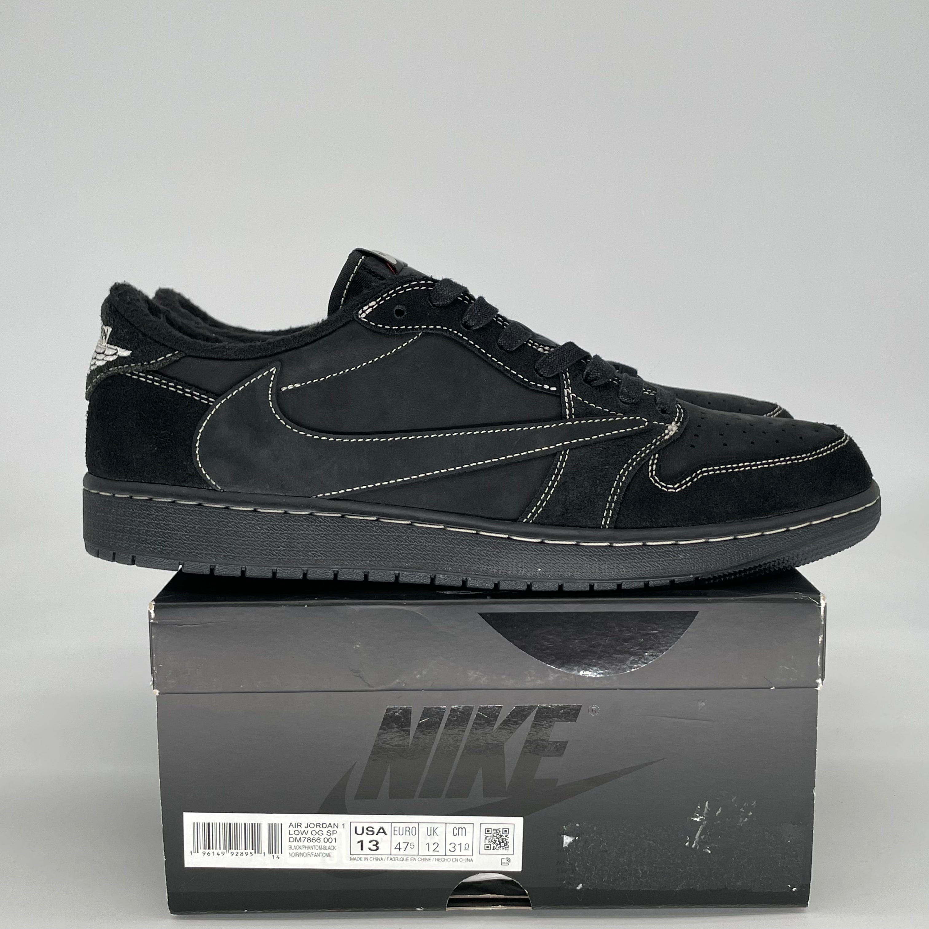 AIR JORDAN 1 LOW X TRAVIS SCOTT BLACK PHANTOM DM7866-001 SIZE 13/14.5W