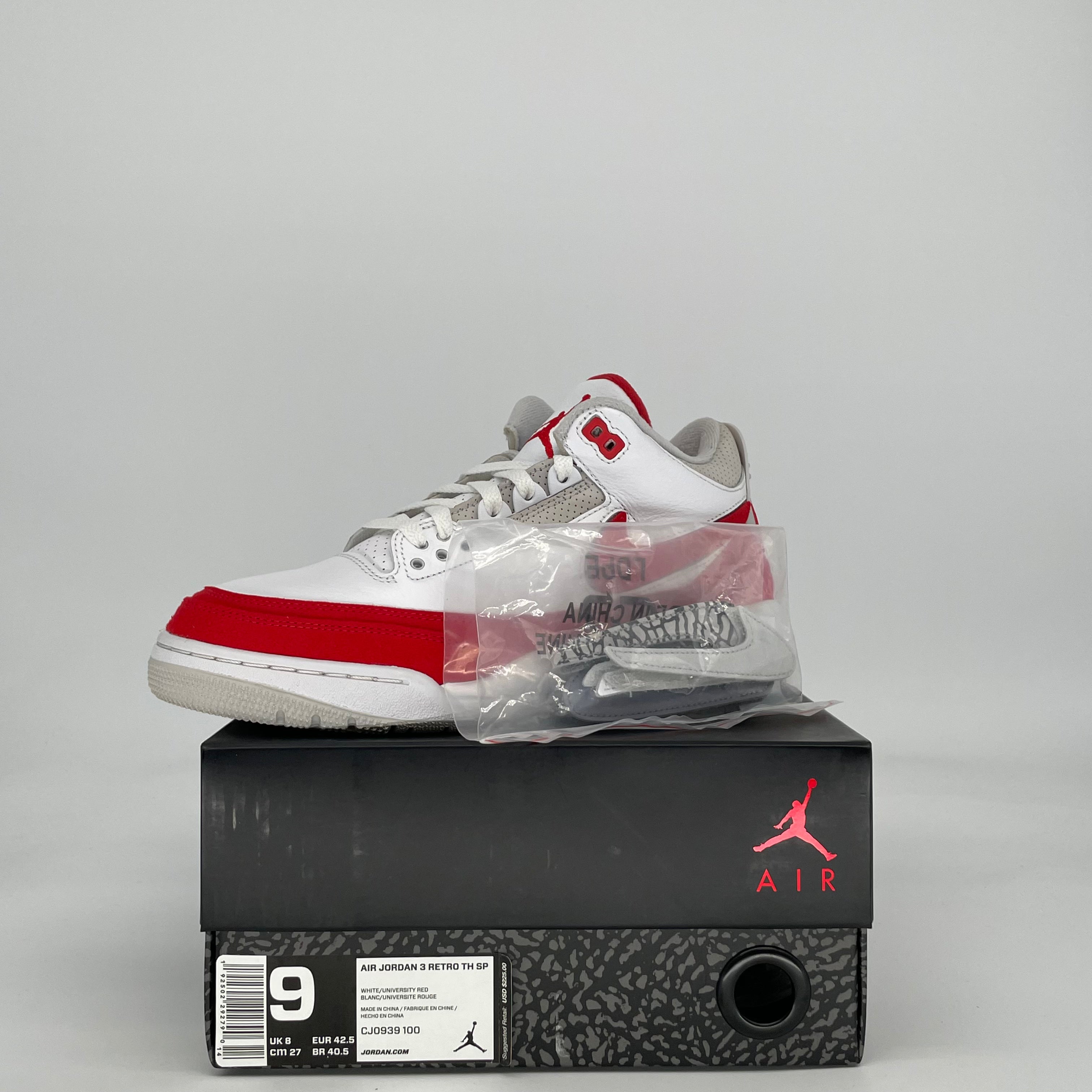 AIR JORDAN 3 TINKER WHITE UNIVERSITY RED CJ0939-100 SIZE 9/10.5W
