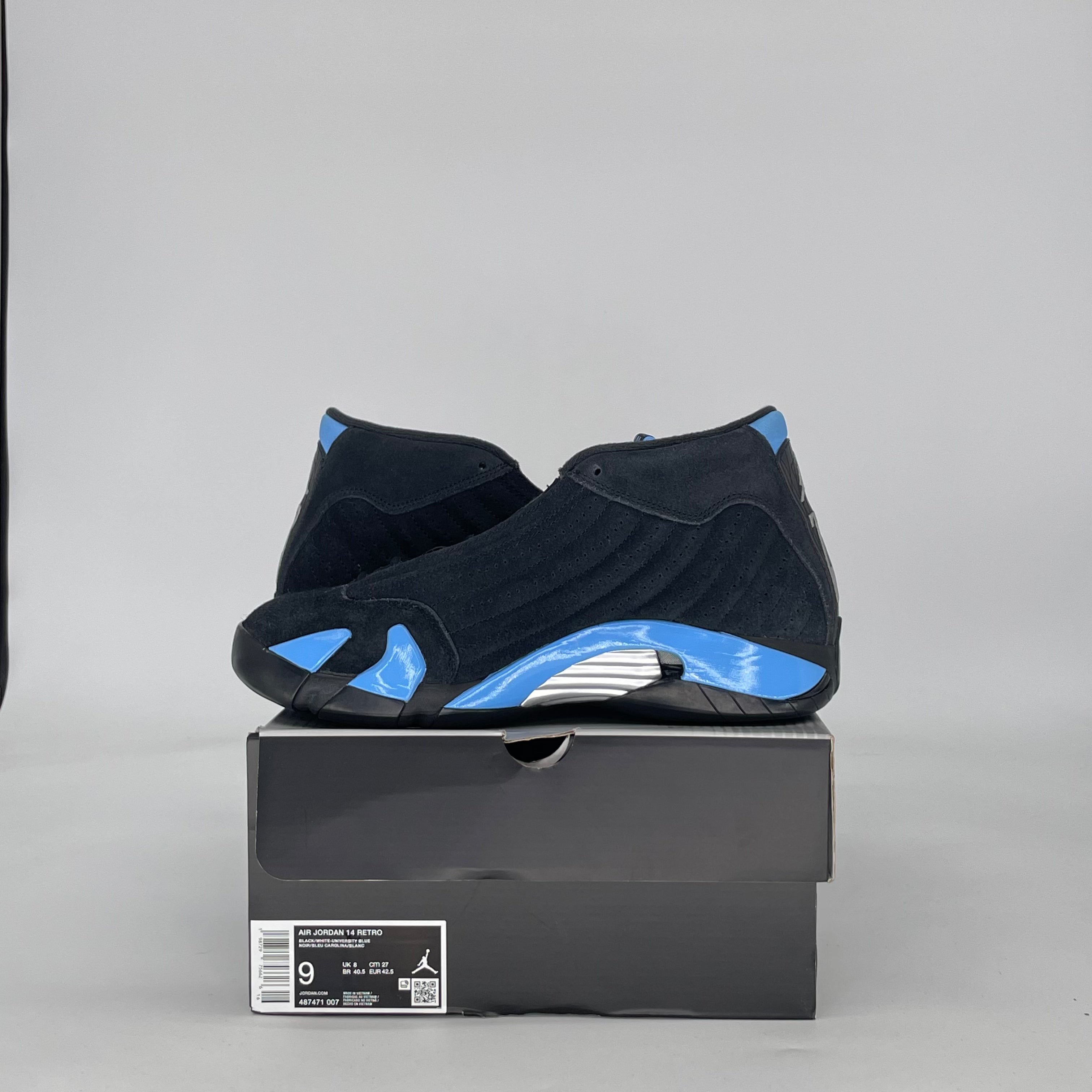 AIR JORDAN 14 BLACK UNIVERSITY BLUE 487471-007 SIZE 9/10.5W