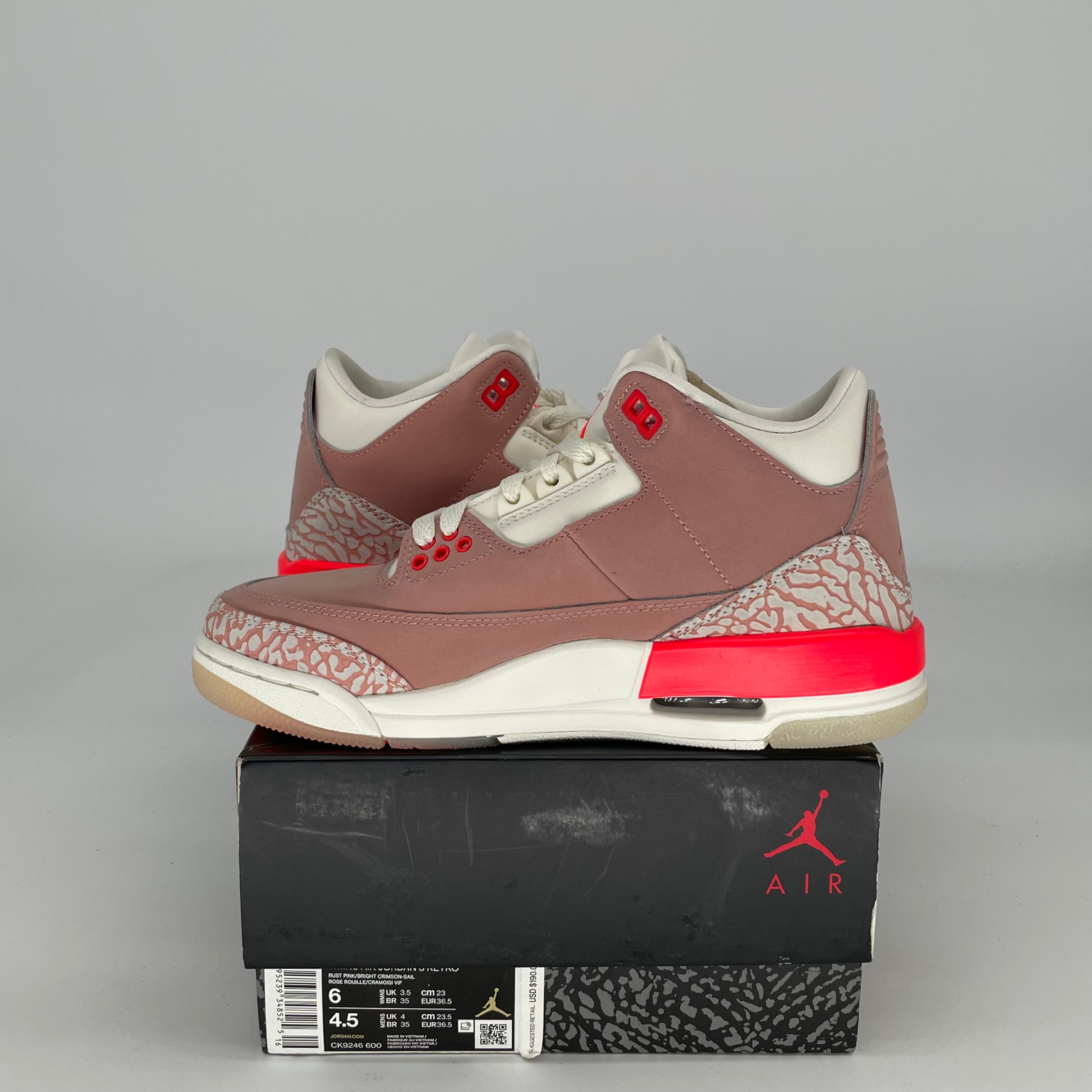 AIR JORDAN 3 RUST PINK W CK9246-600 SIZE 4.5/6W