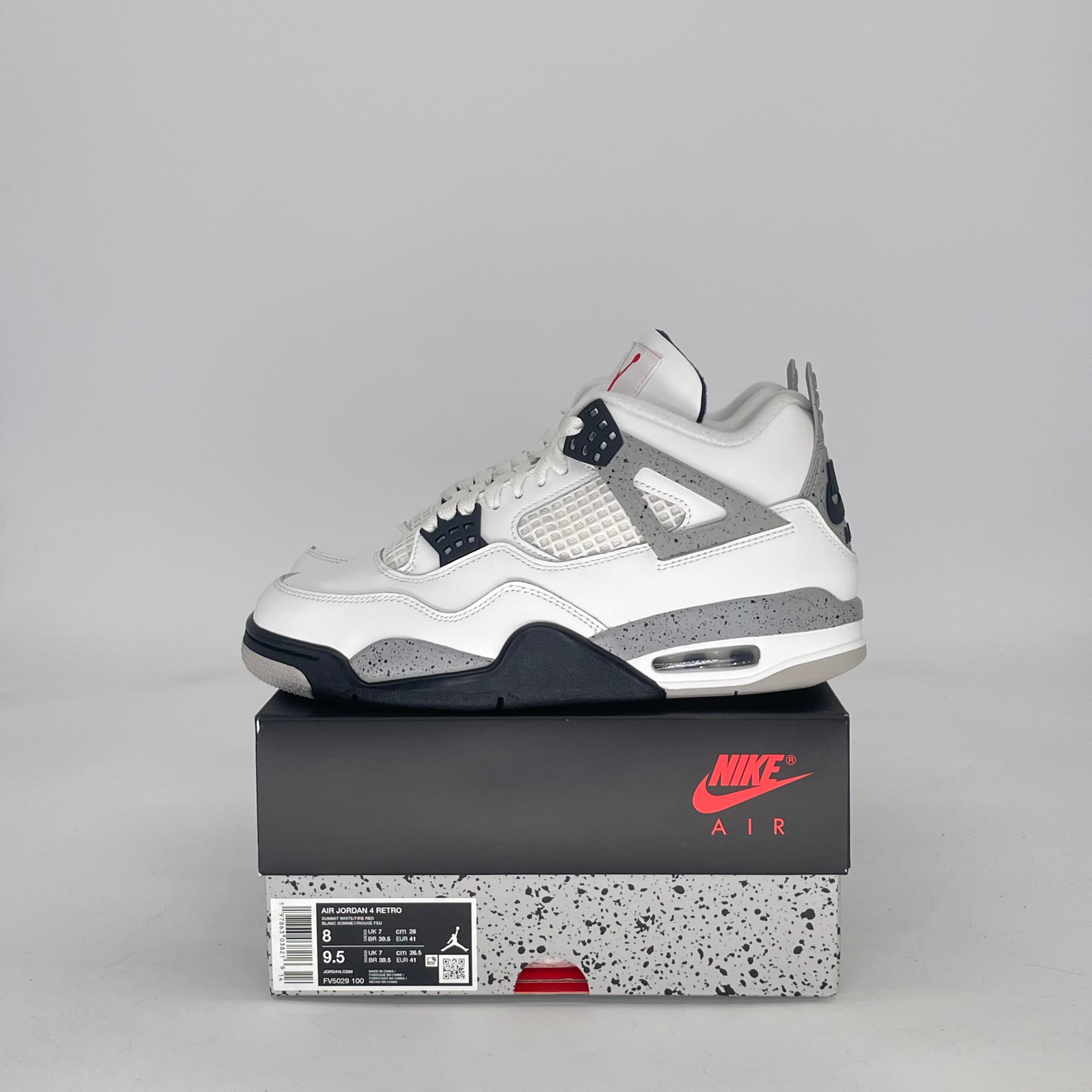 AIR JORDAN 4 WHITE CEMENT FV5029-100 SIZE 8/9.5W