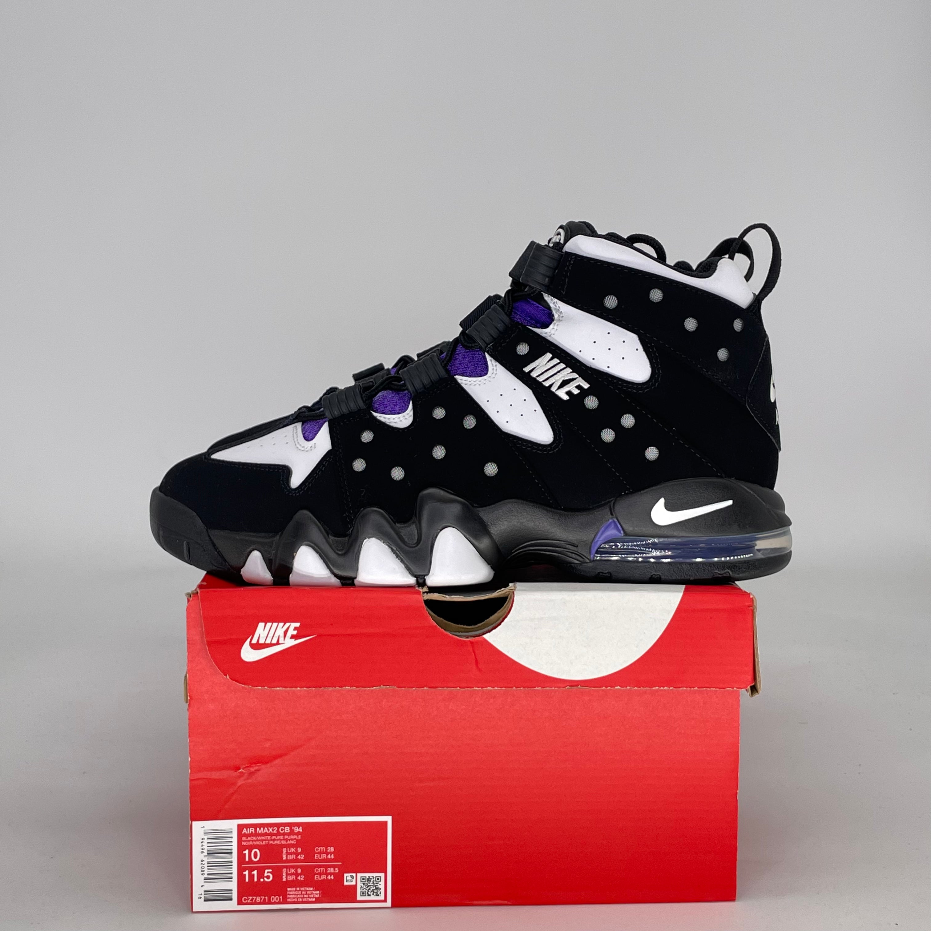 NIKE AIR MAX 2 CB 94 BLACK WHITE PURPLE CZ7871-001 SIZE 10/11.5W