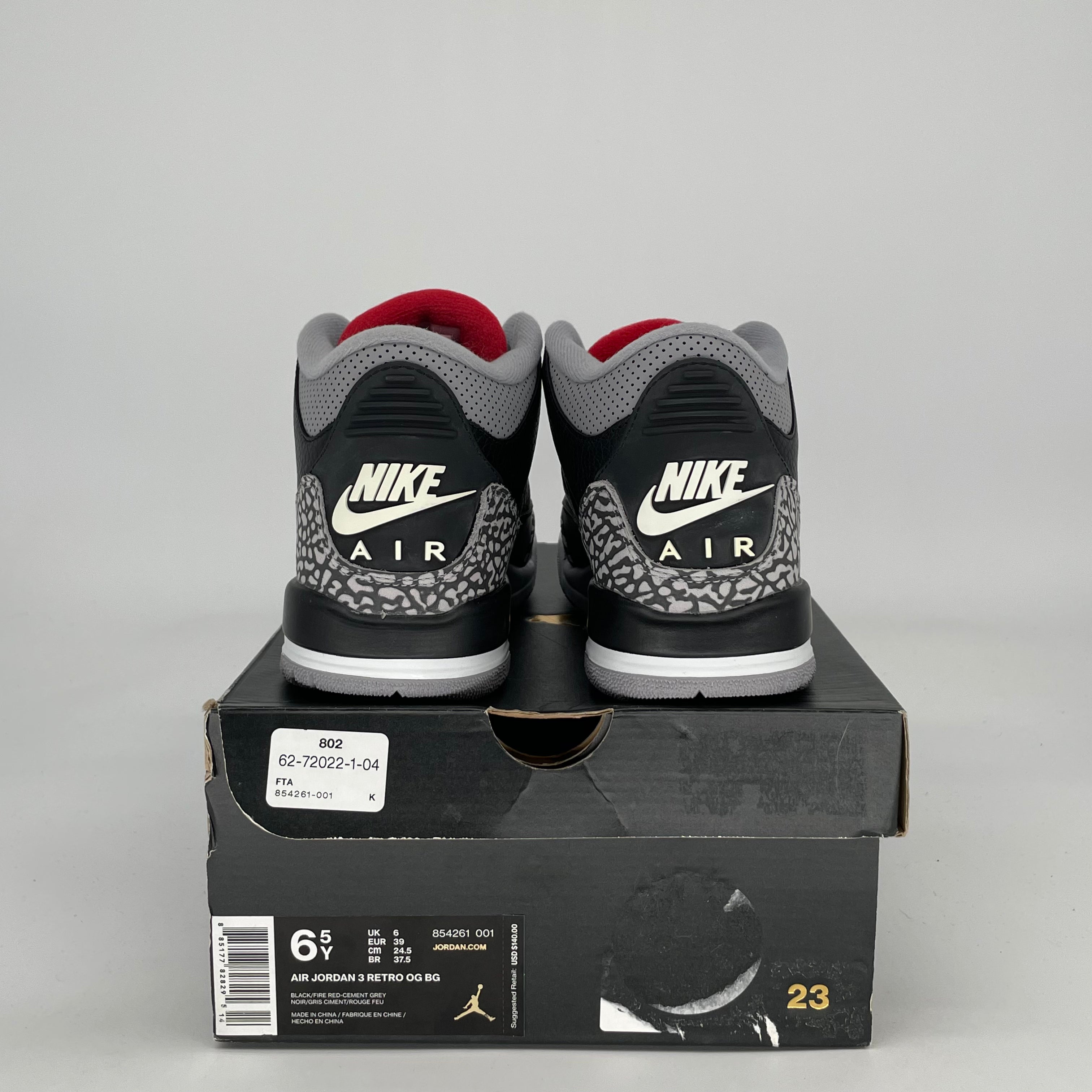 AIR JORDAN 3 BLACK CEMENT 854261-001 SIZE 6.5/8W