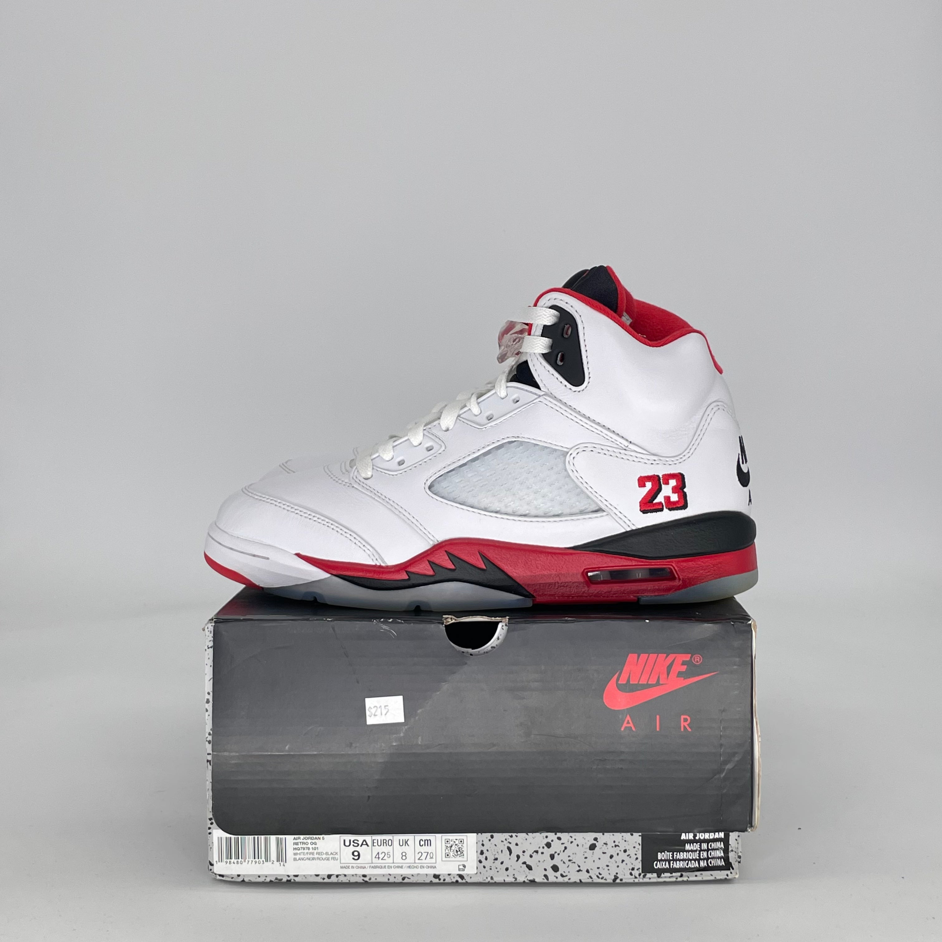 AIR JORDAN 5 FIRE RED BLACK TONGUE HQ7978-101 SIZE 9/10.5W