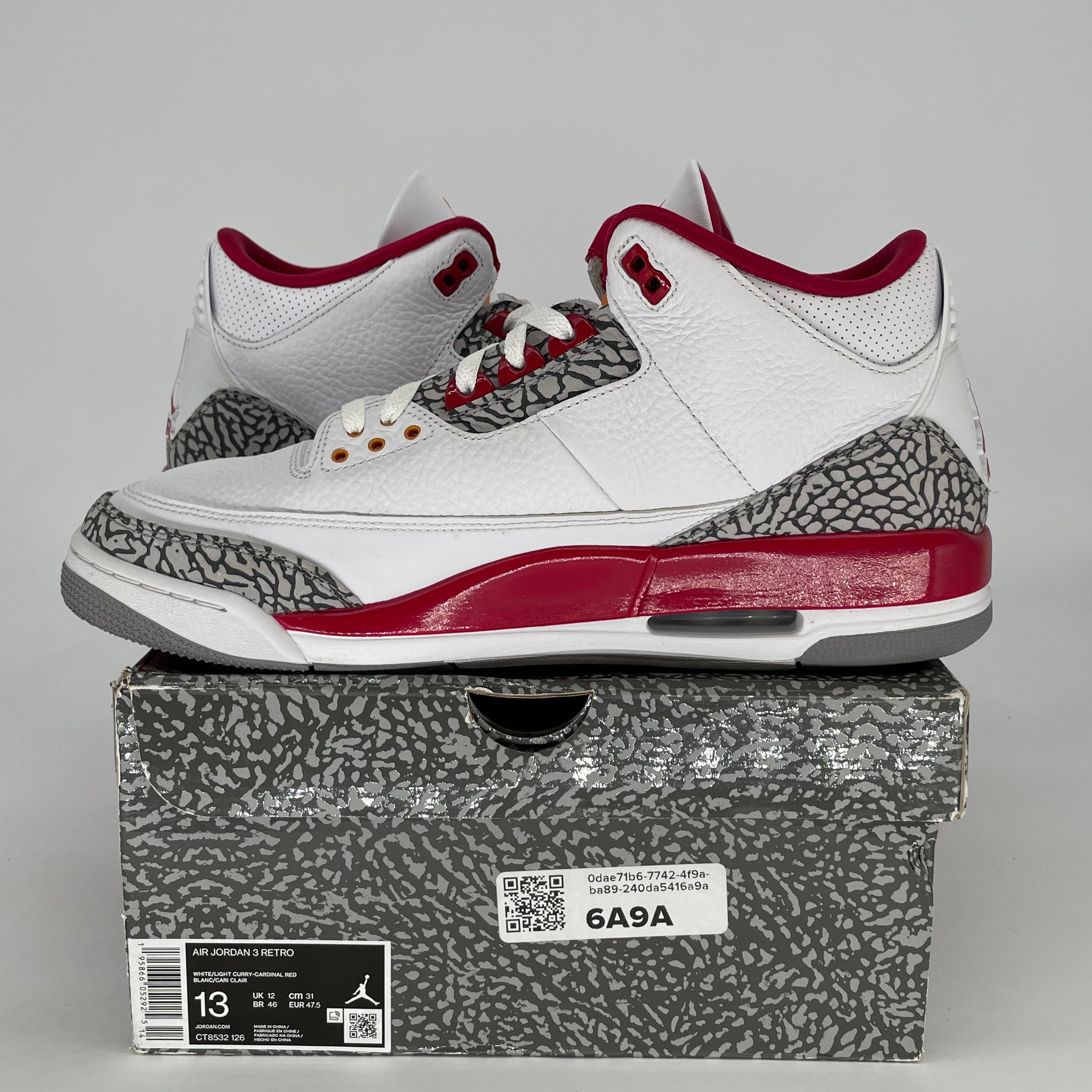 AIR JORDAN 3 CARDINAL RED CT8532-126 SIZE 13/14.5W