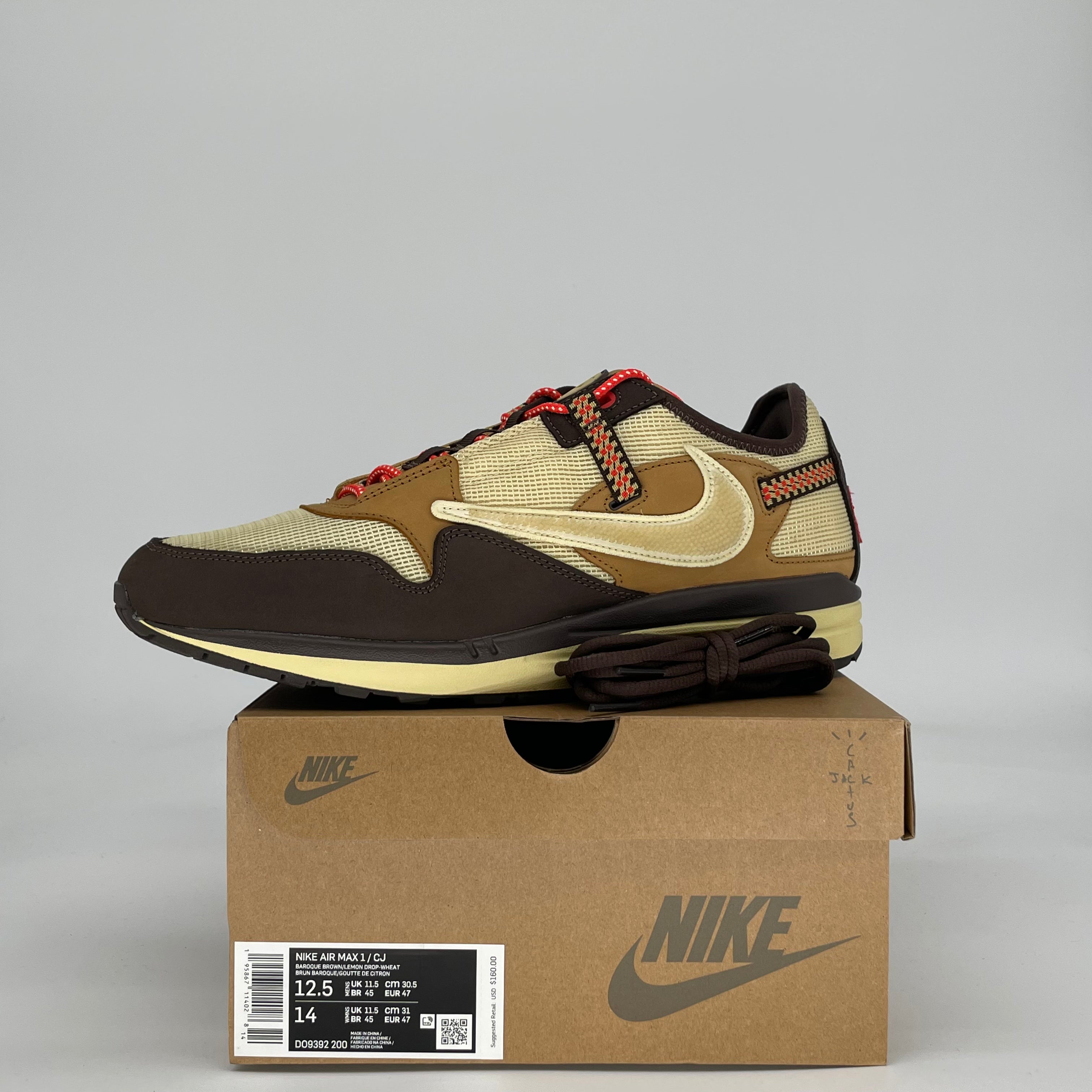 NIKE AIR MAX 1 TRAVIS SCOTT CACTUS JACK BAROQUE BROWN DO9392-200 SIZE 12.5/14W