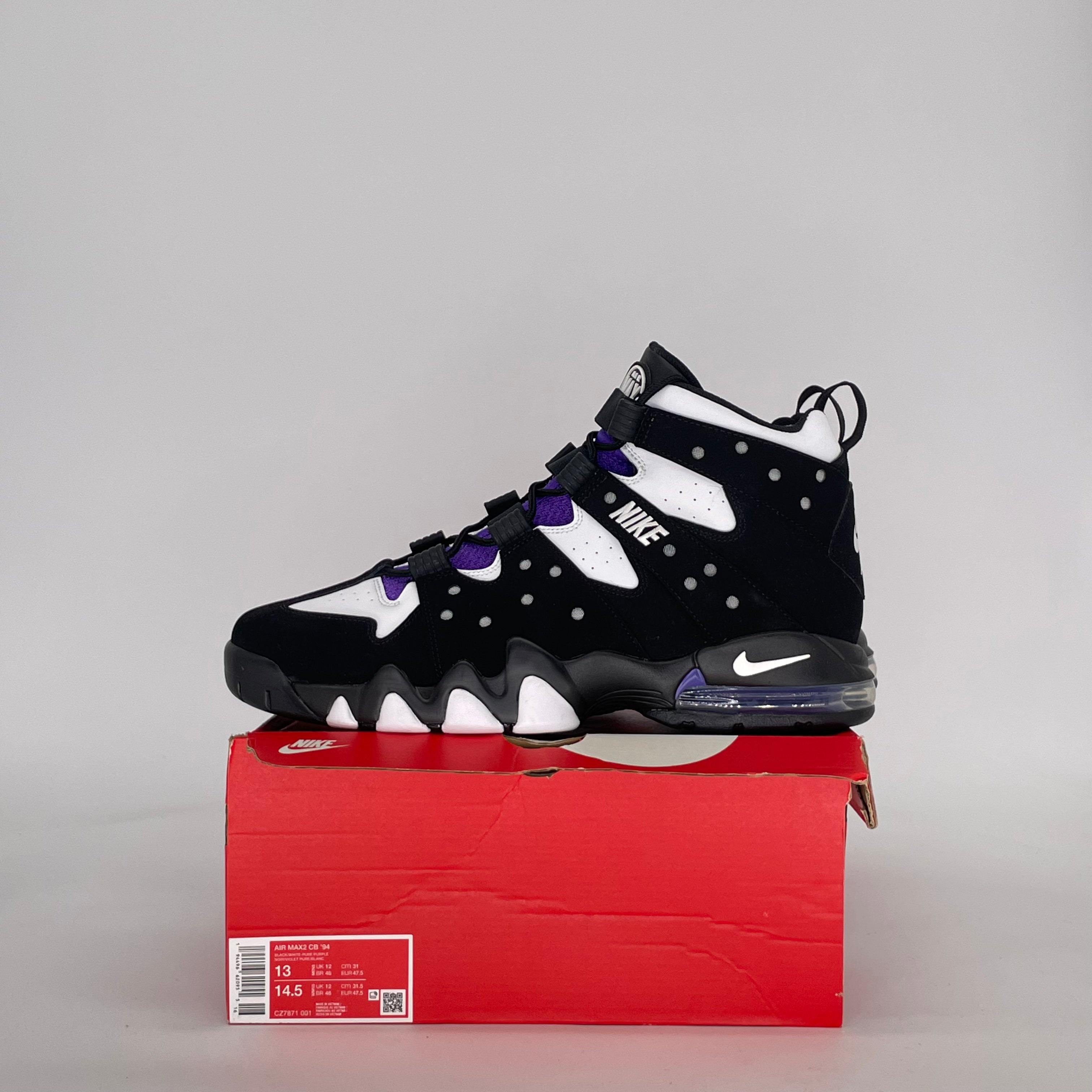 NIKE AIR MAX 2 CB '94 BLACK WHITE PURPLE CZ7871-001 SIZE 13/14.5W