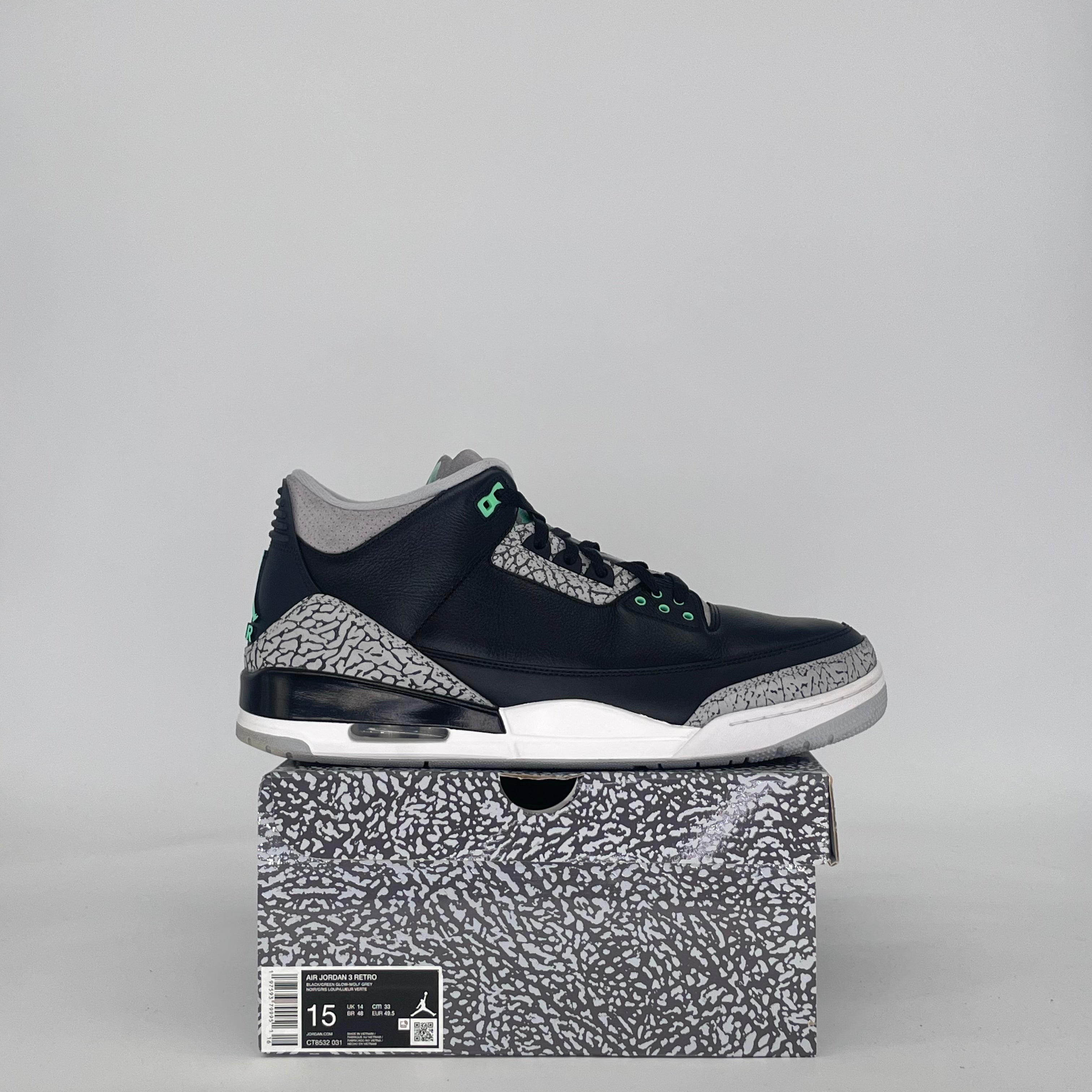 AIR JORDAN 3 GREEN GLOW CT8532-031 SIZE 15/16.5W