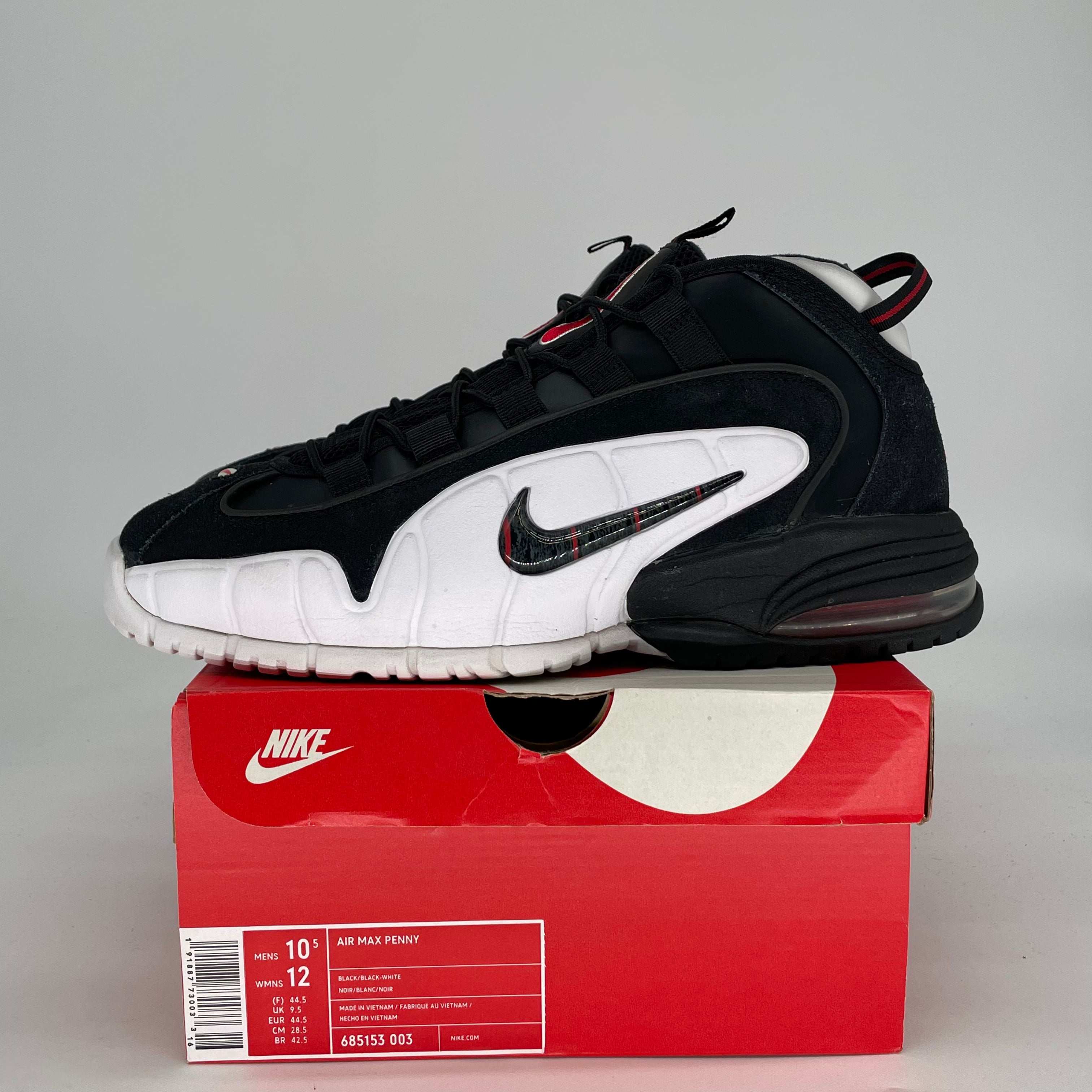 NIKE AIR MAX PENNY BLACK WHITE RED 685153-003 SIZE 10.5/12W