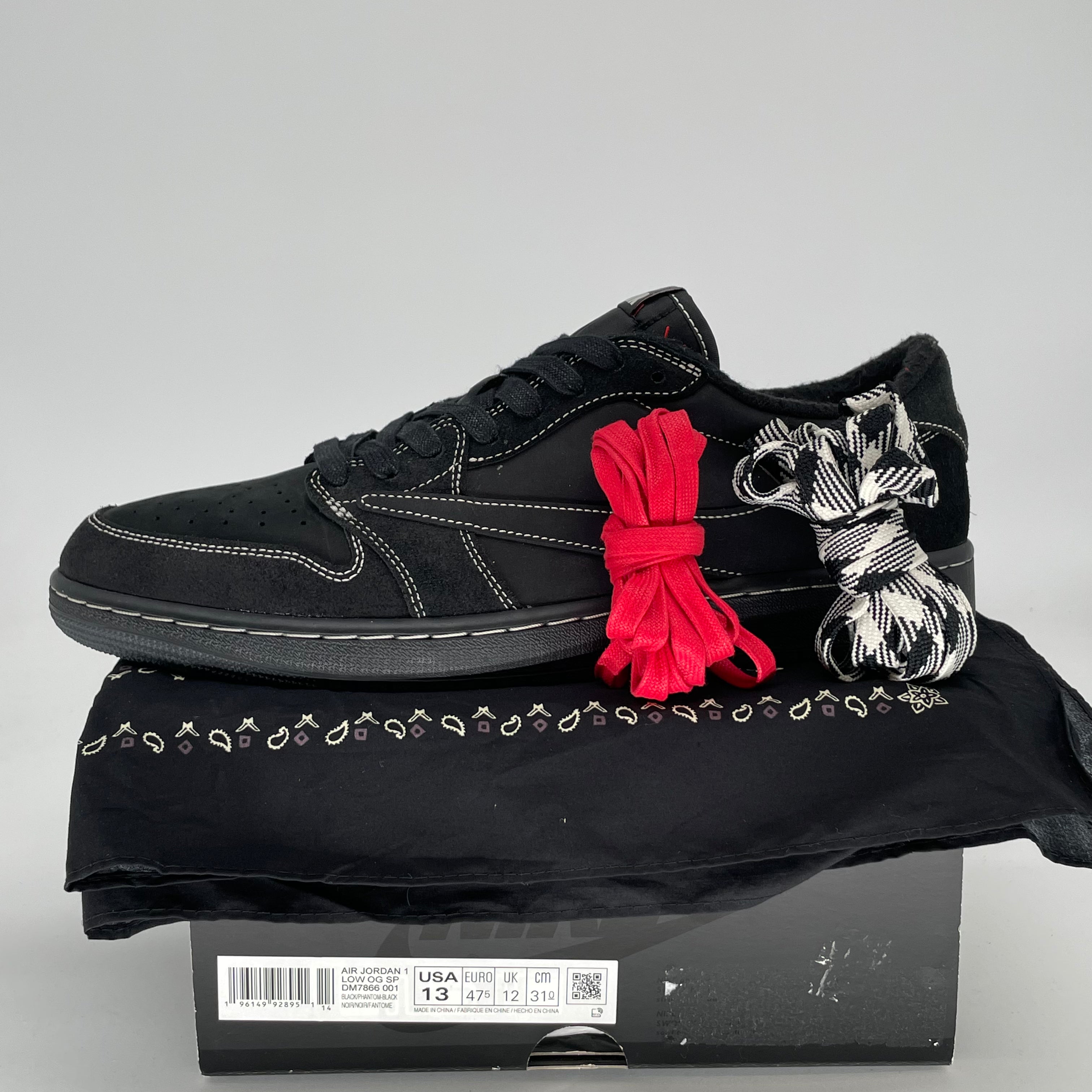 AIR JORDAN 1 LOW X TRAVIS SCOTT BLACK PHANTOM DM7866-001 SIZE 13/14.5W