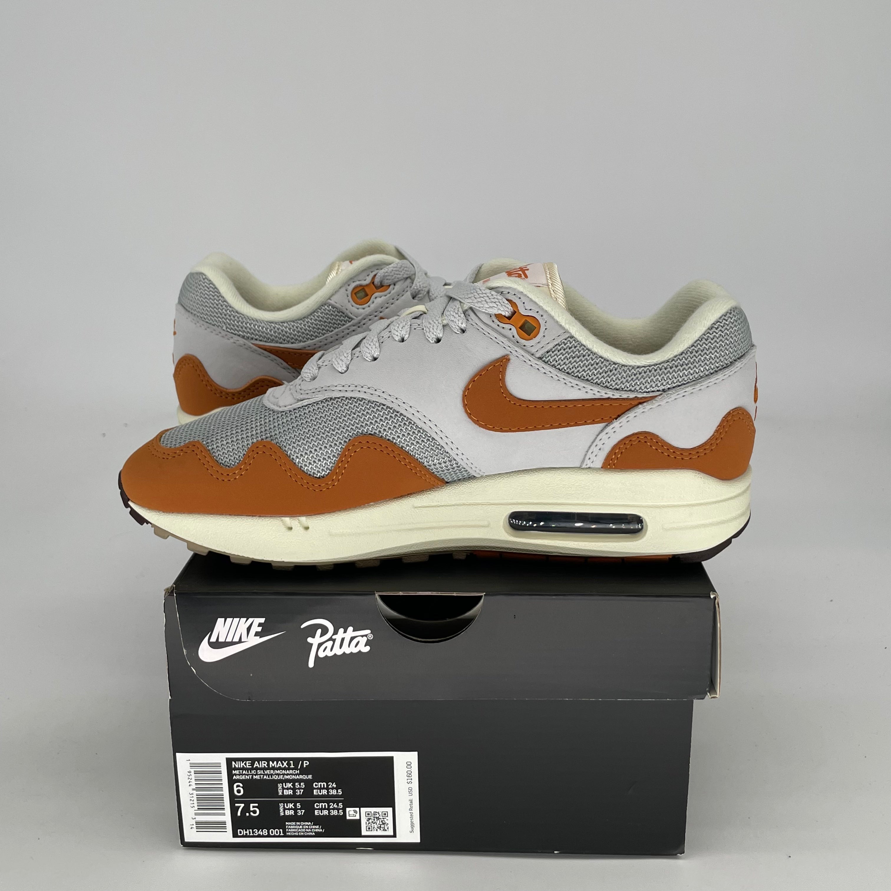 NIKE AIR MAX 1 PATTA WAVES MONARCH SIZE 6/7.5W DH1348-001