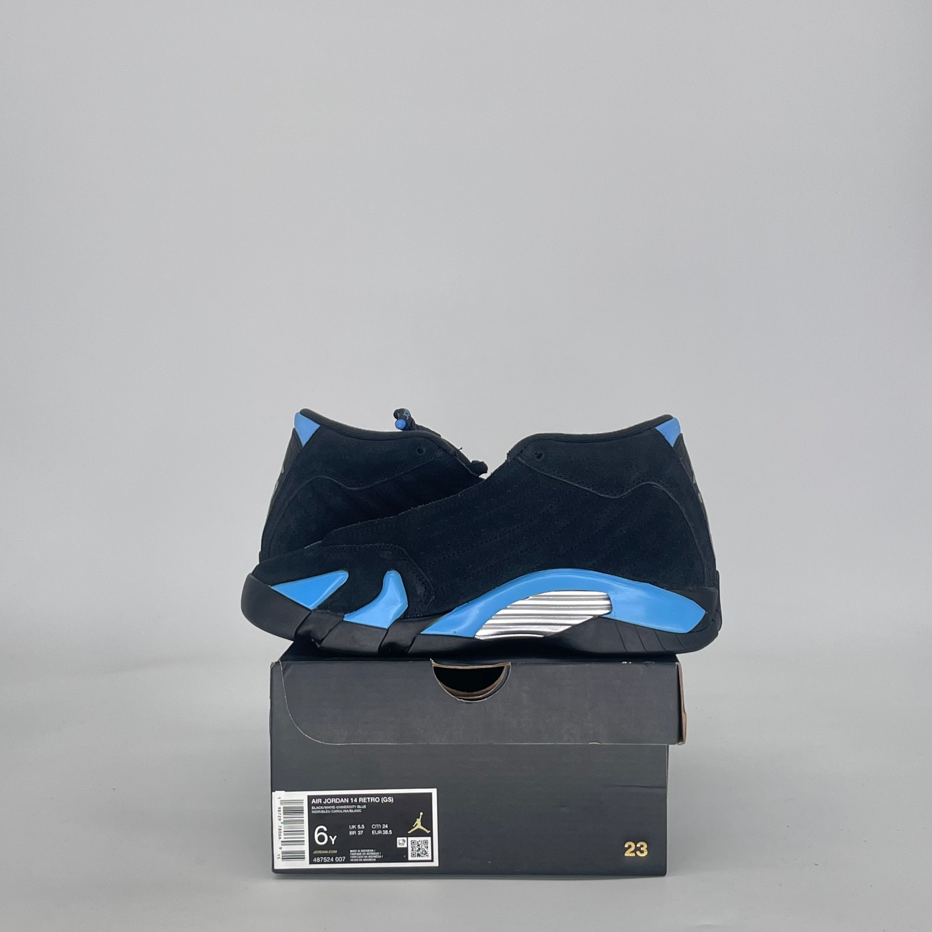 AIR JORDAN 14 BLACK UNIVERSITY BLUE 487524-007 SIZE 6/7.5W GS