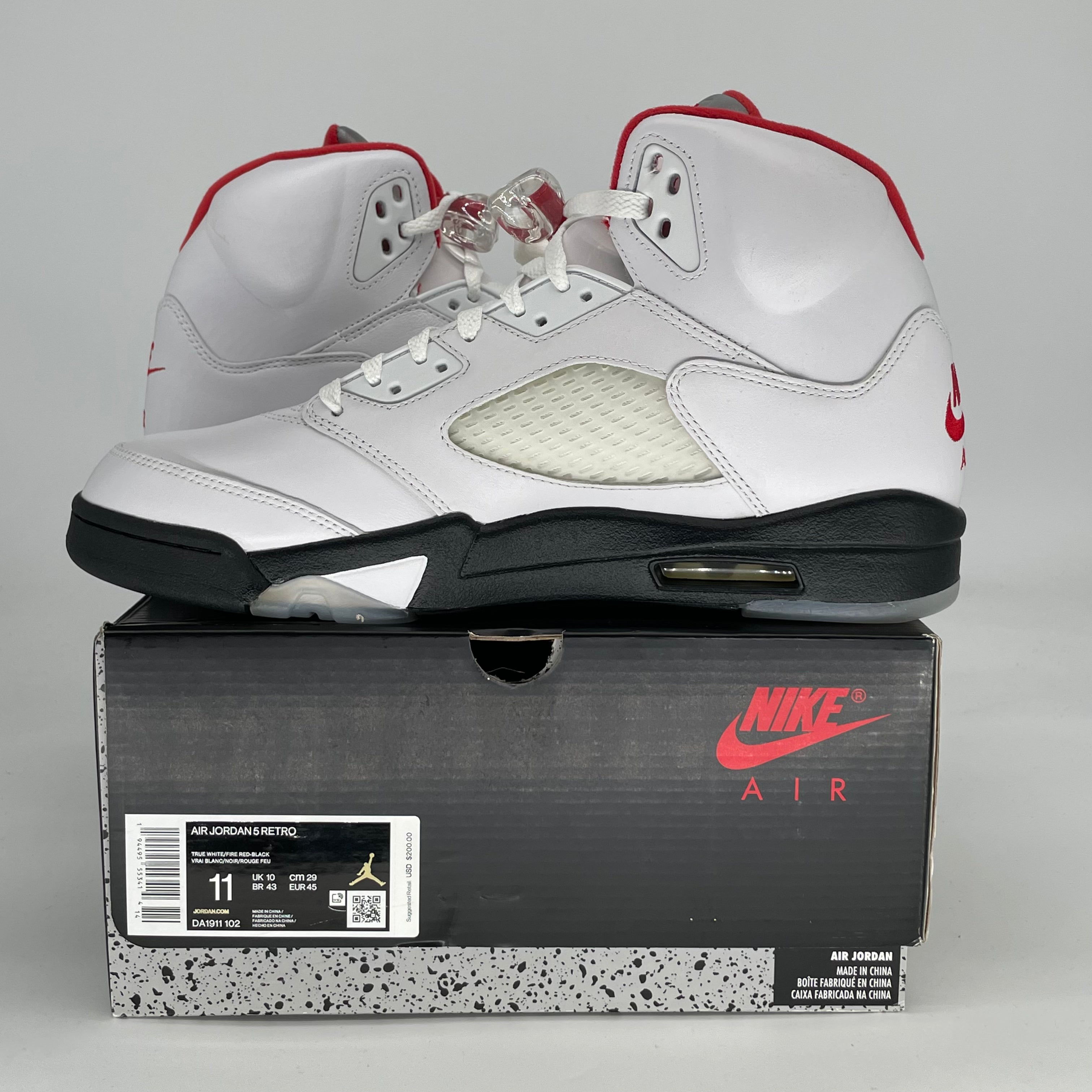 AIR JORDAN 5 FIRE RED SILVER TONGUE DA1911-102 SIZE 11/12.5W