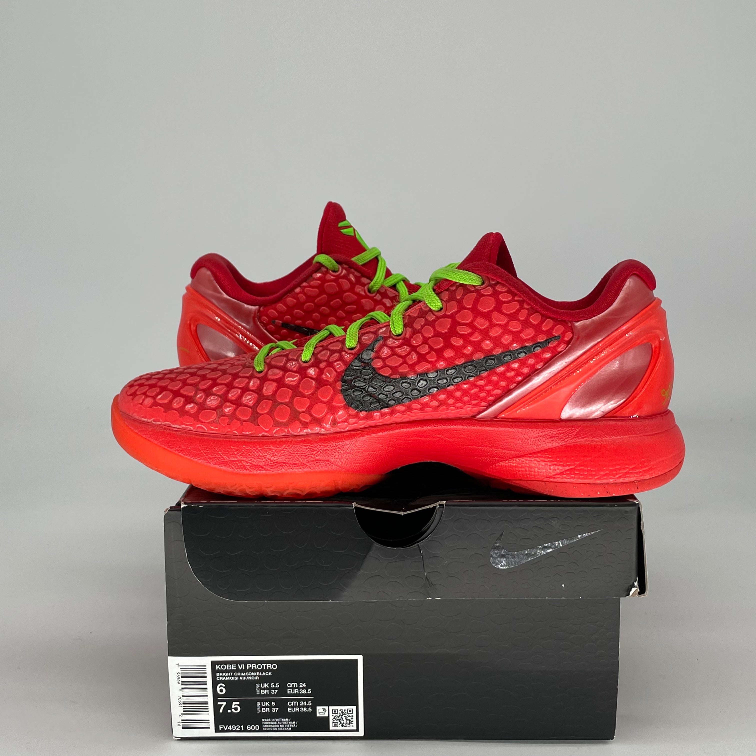 NIKE KOBE 6 PROTRO REVERSE GRINCH FV4921-600 SIZE 6/7.5W