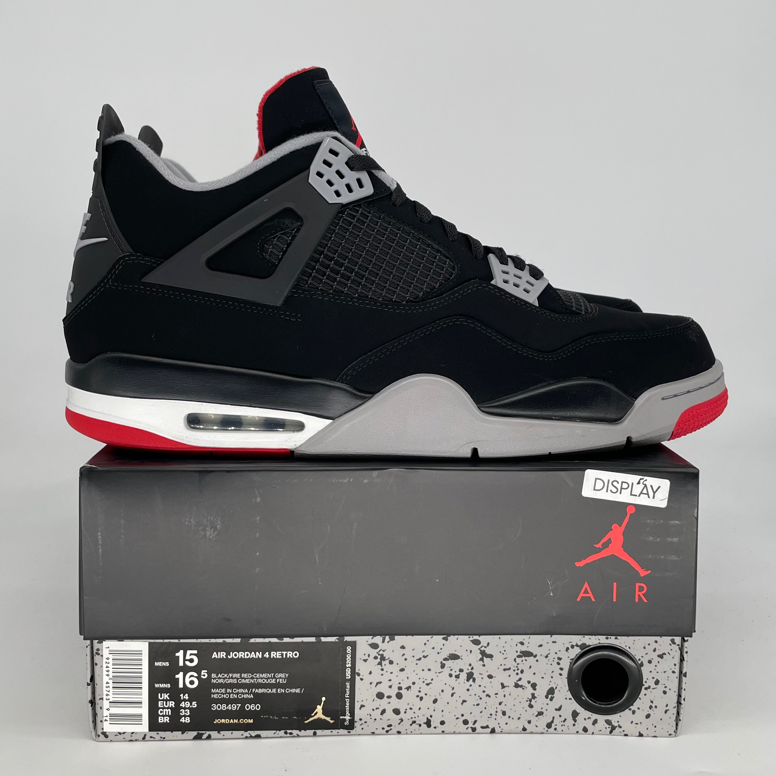 AIR JORDAN 4 BRED 2019 308497-060 SIZE 15/16.5W