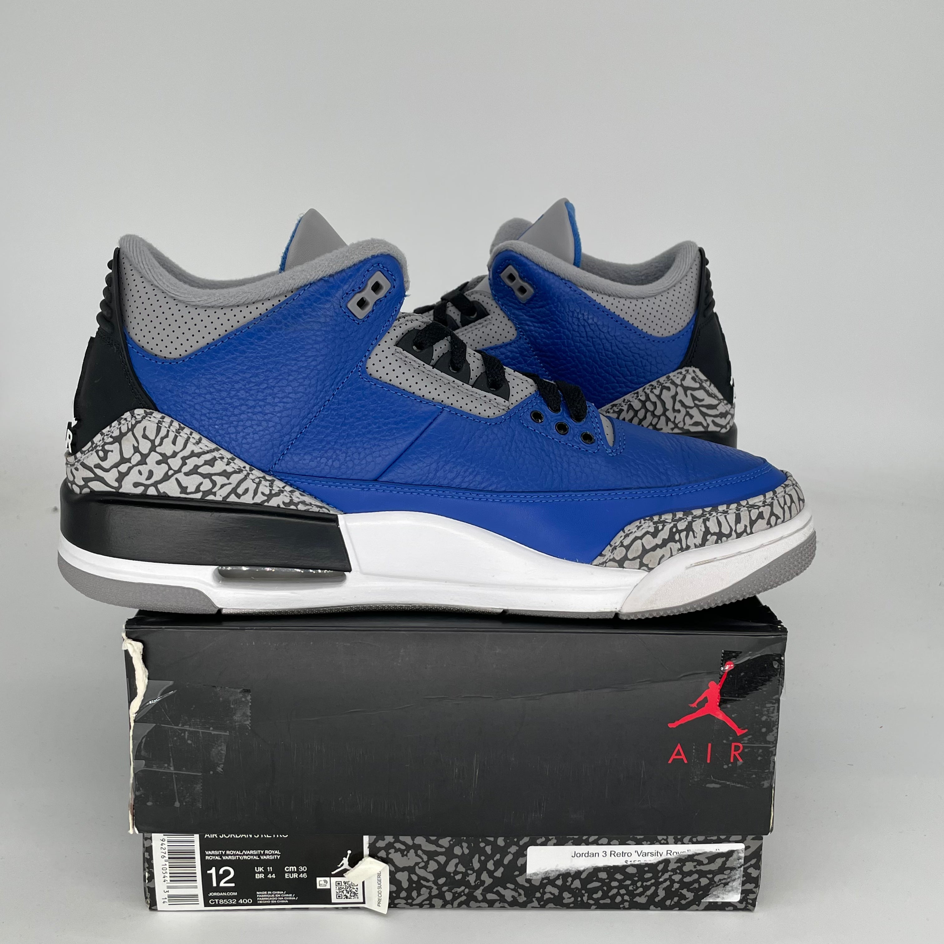 AIR JORDAN 3 VARSITY ROYAL CEMENT SIZE 12 CT8532-400