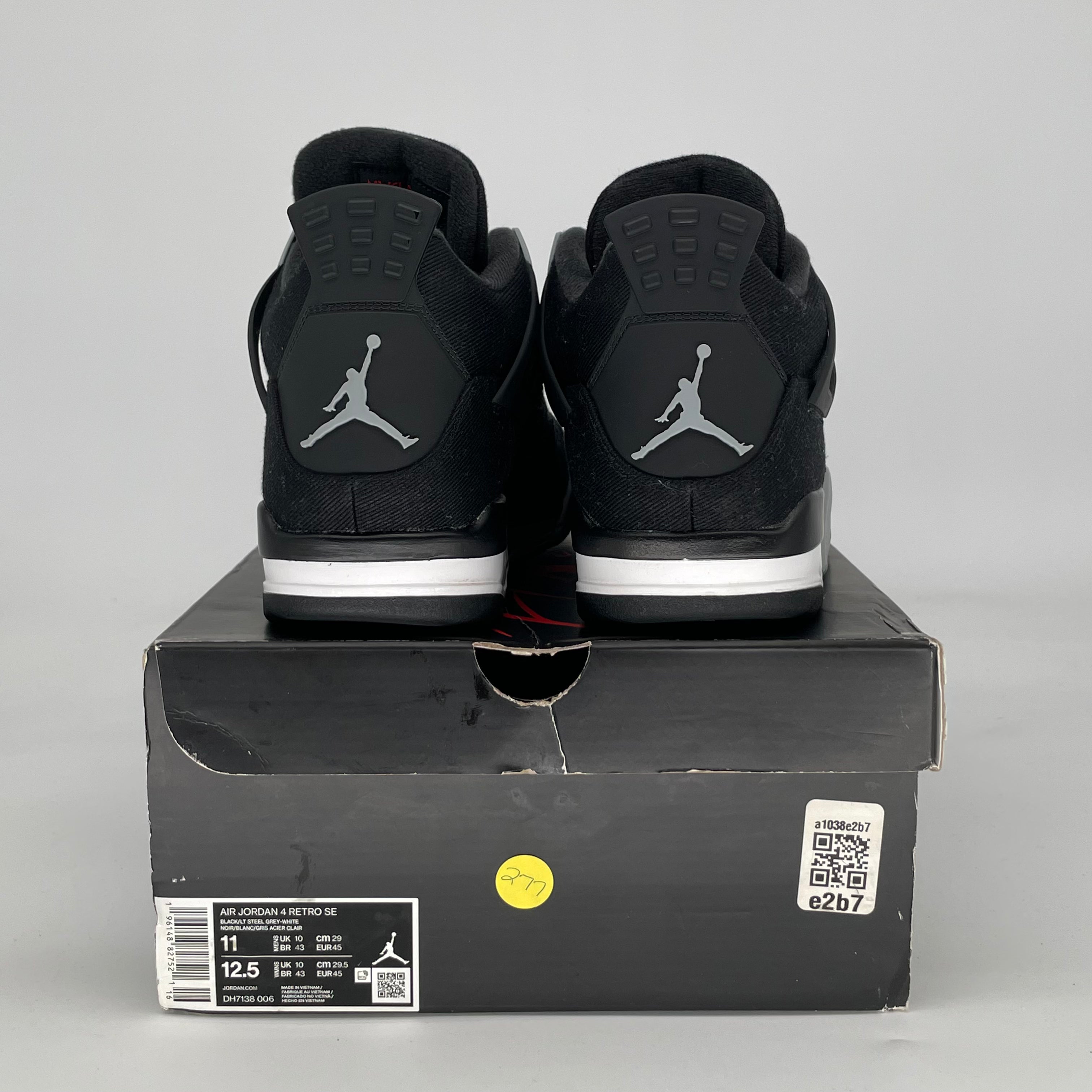 AIR JORDAN 4 BLACK CANVAS DH7138-006 SIZE 11/12.5W