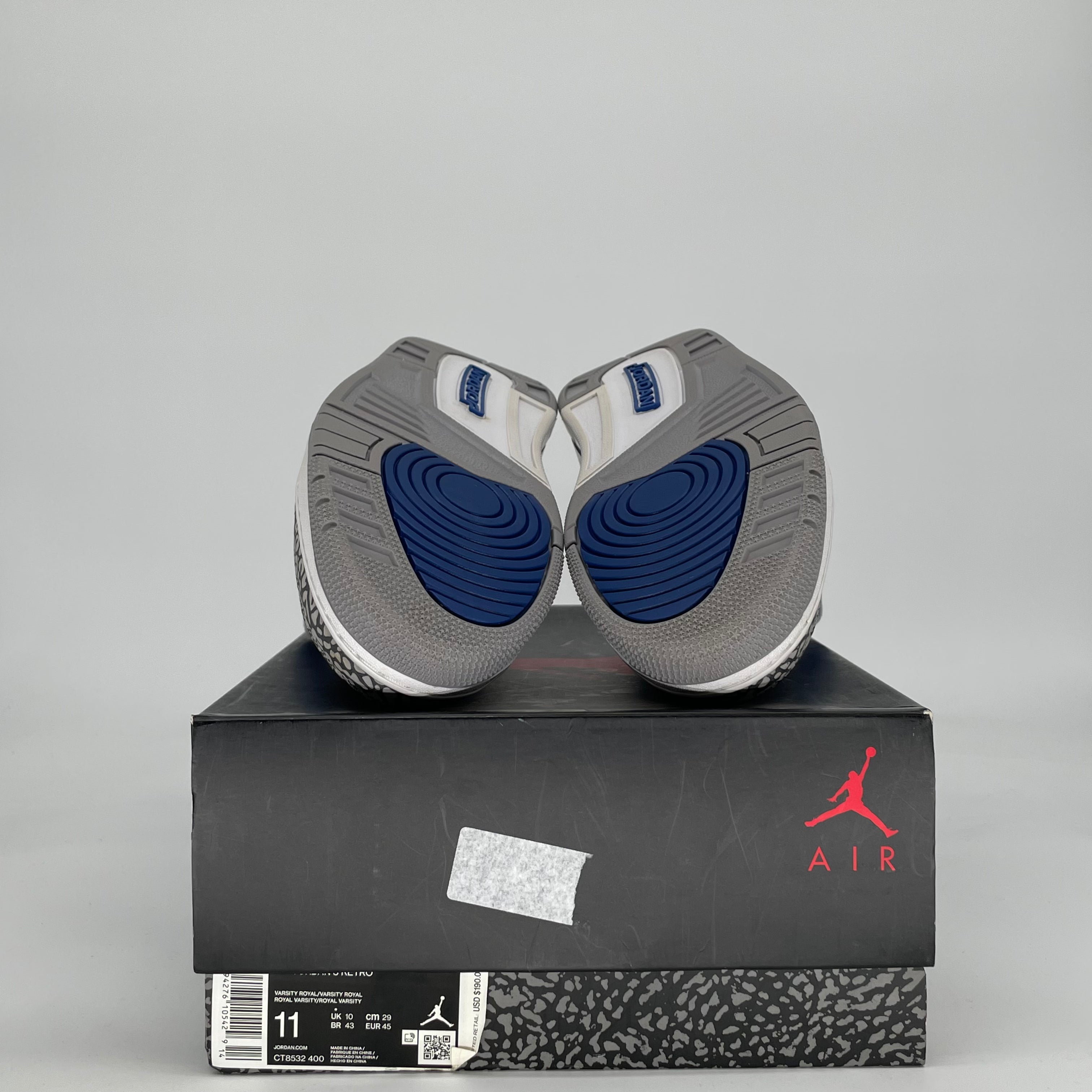 AIR JORDAN 3 VARSITY ROYAL CEMENT CT8532-400 SIZE 11/12.5W