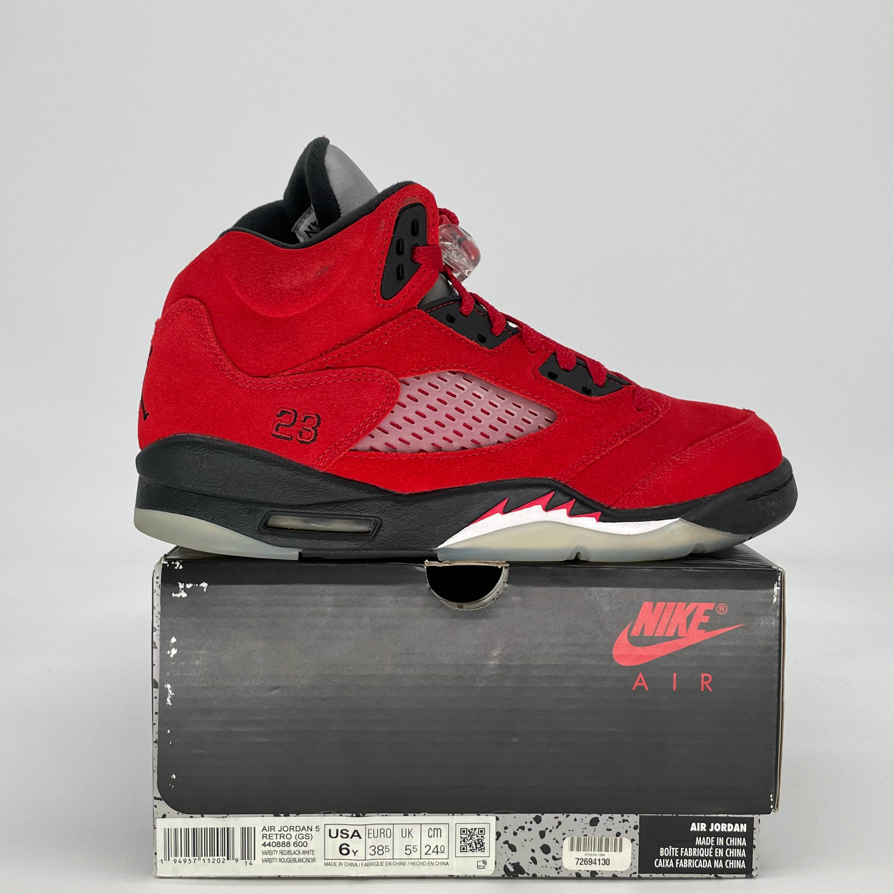 AIR JORDAN 5 RAGING BULL RED 440888-600 SIZE 6/7.5W