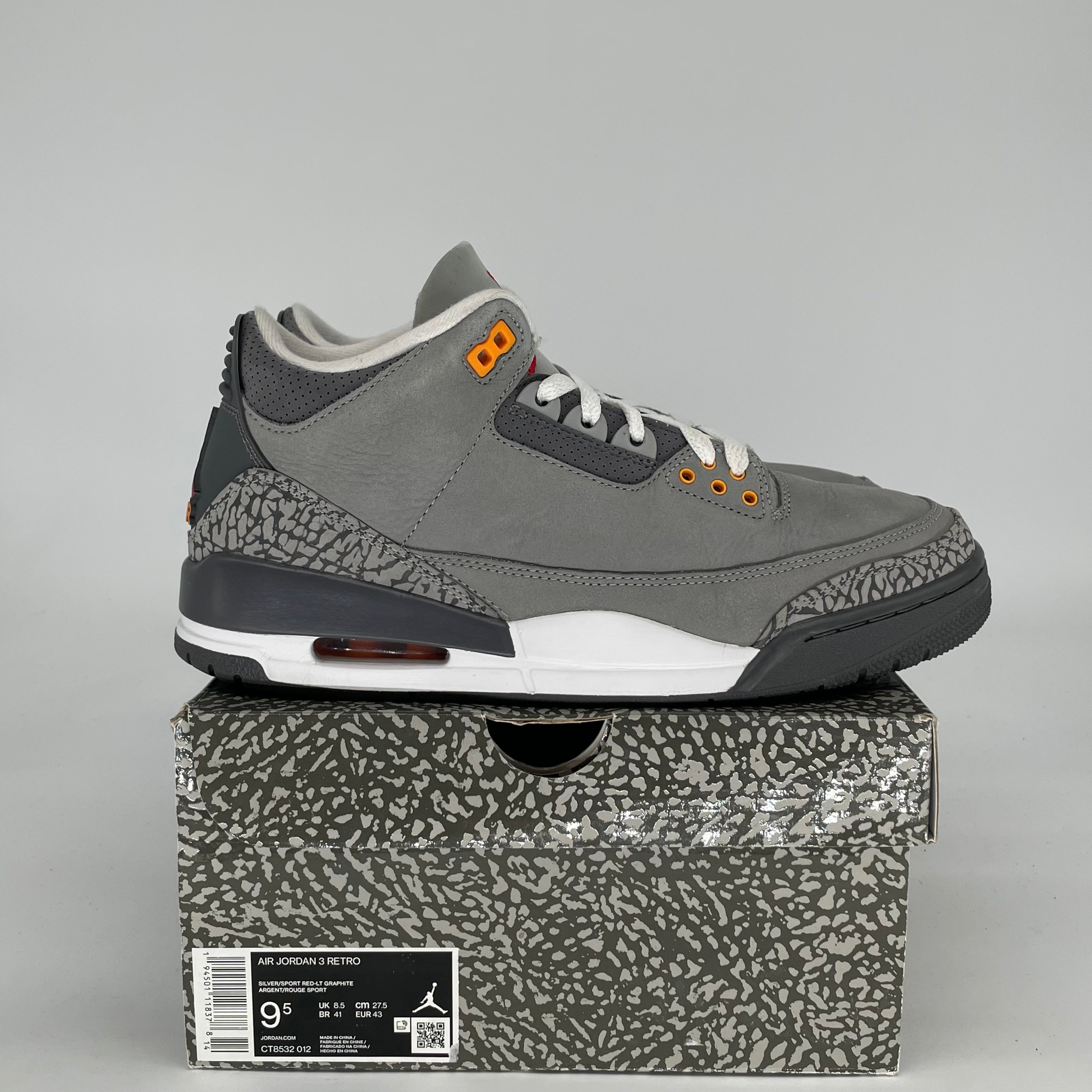 AIR JORDAN 3 COOL GREY CT8532-012 SIZE 9.5/11W