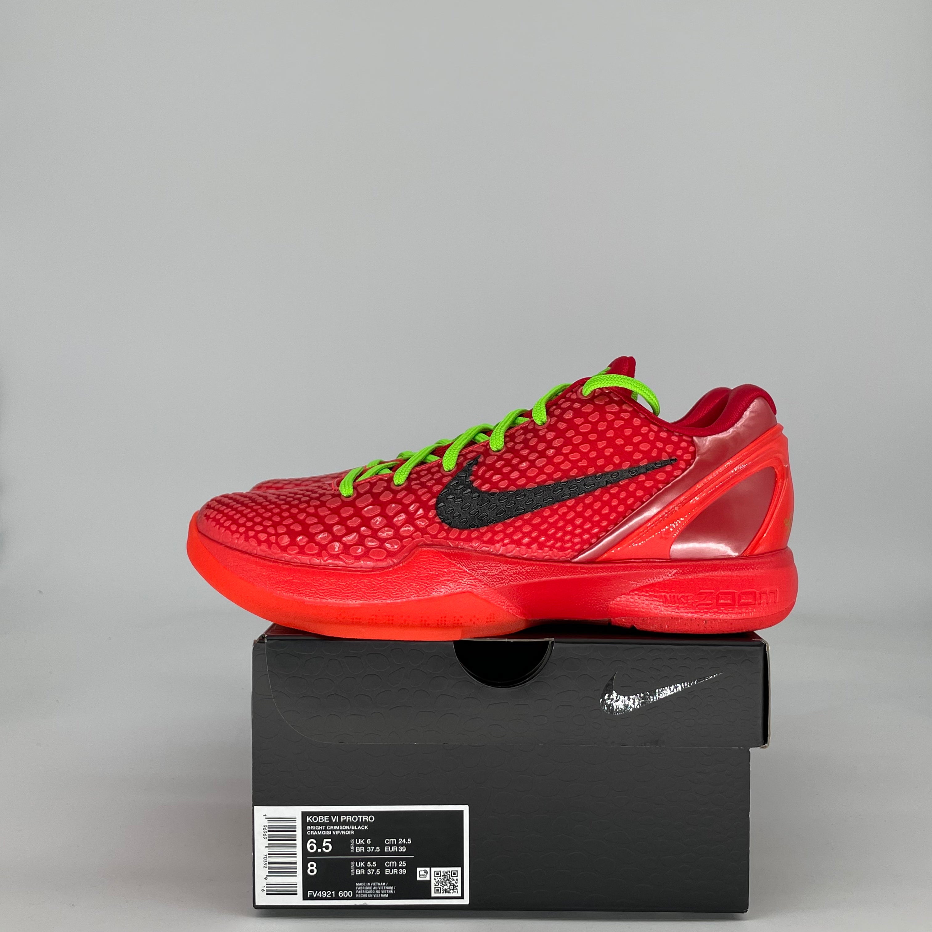 NIKE KOBE 6 PROTRO REVERSE GRINCH FV4921-600 SIZE 6.5/8W
