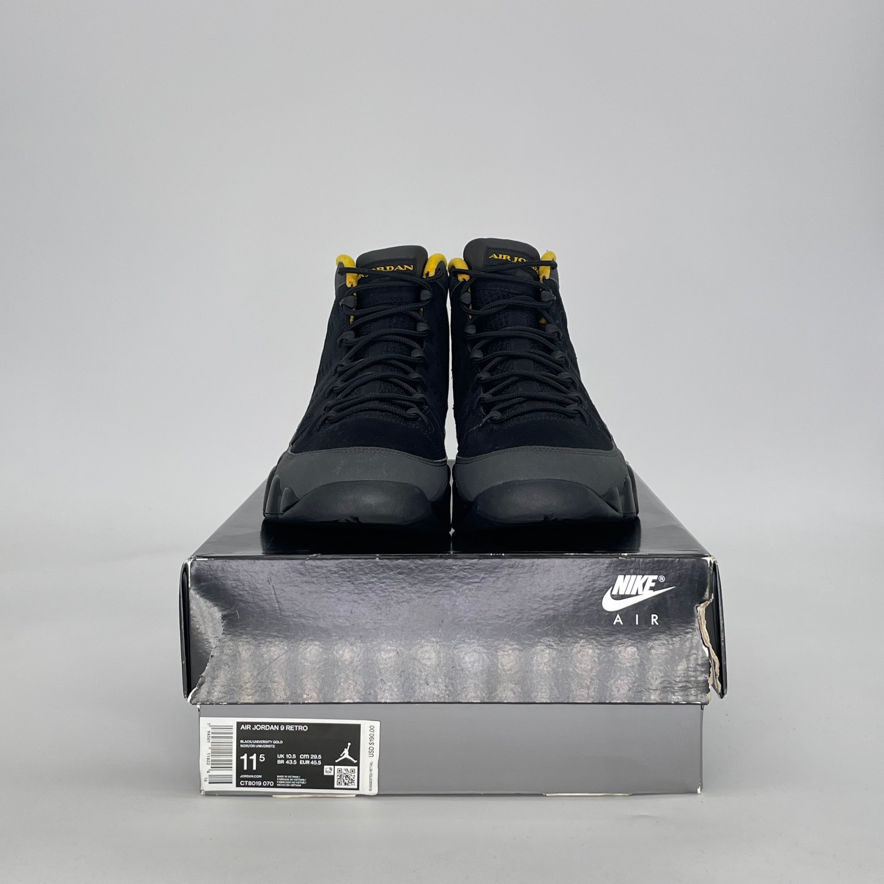 AIR JORDAN 9 DARK CHARCOAL UNIVERSITY GOLD CT8019-070 SIZE 11.5/13W