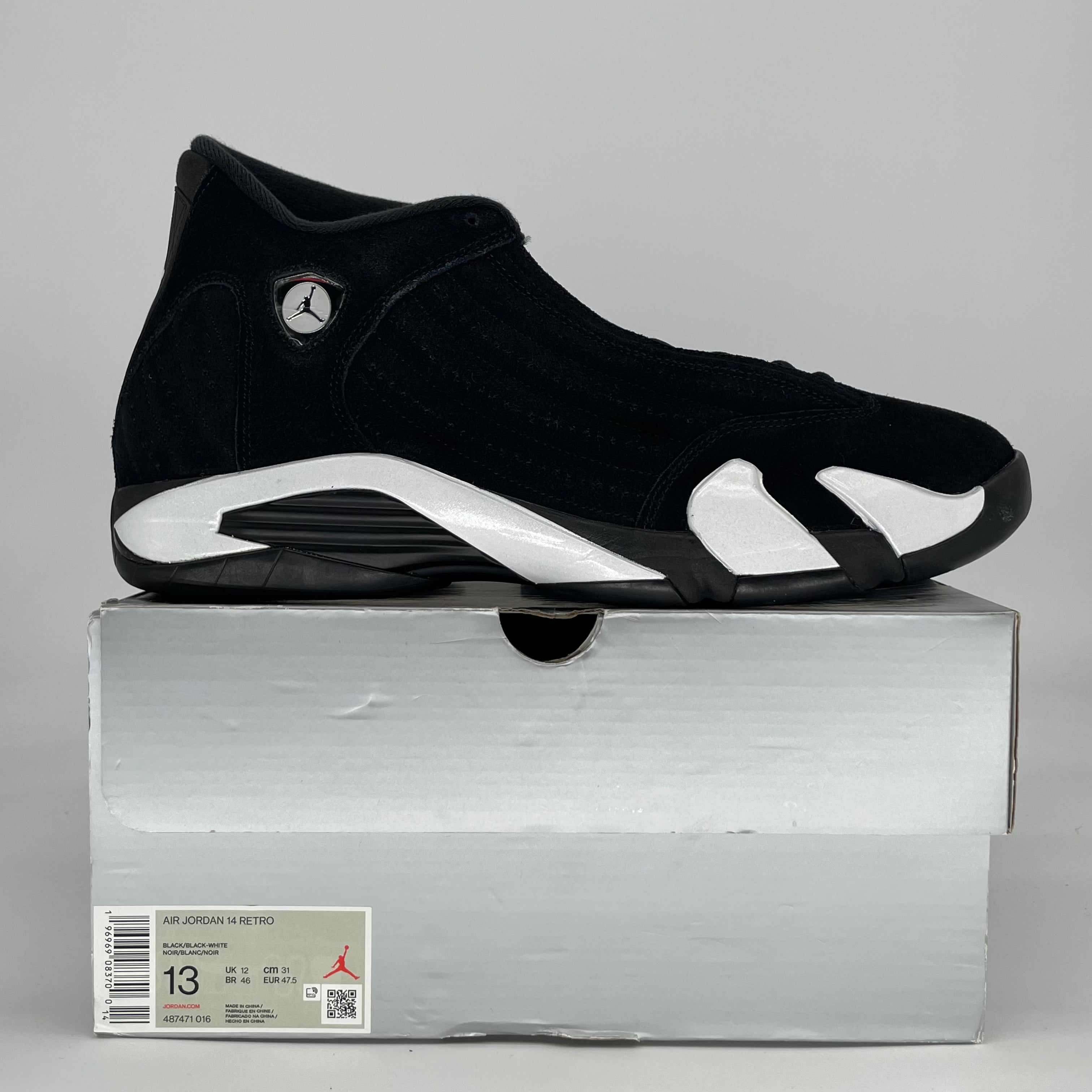 AIR JORDAN 14 BLACK WHITE 487471-016 SIZE 13/14.5W