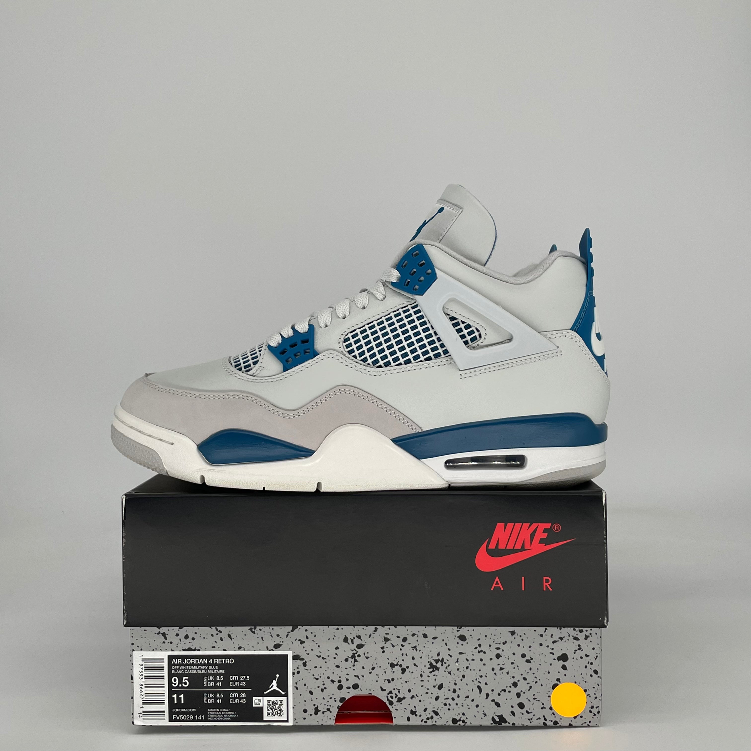 AIR JORDAN 4 MILITARY BLUE FV5029-141 SIZE 9.5/11W