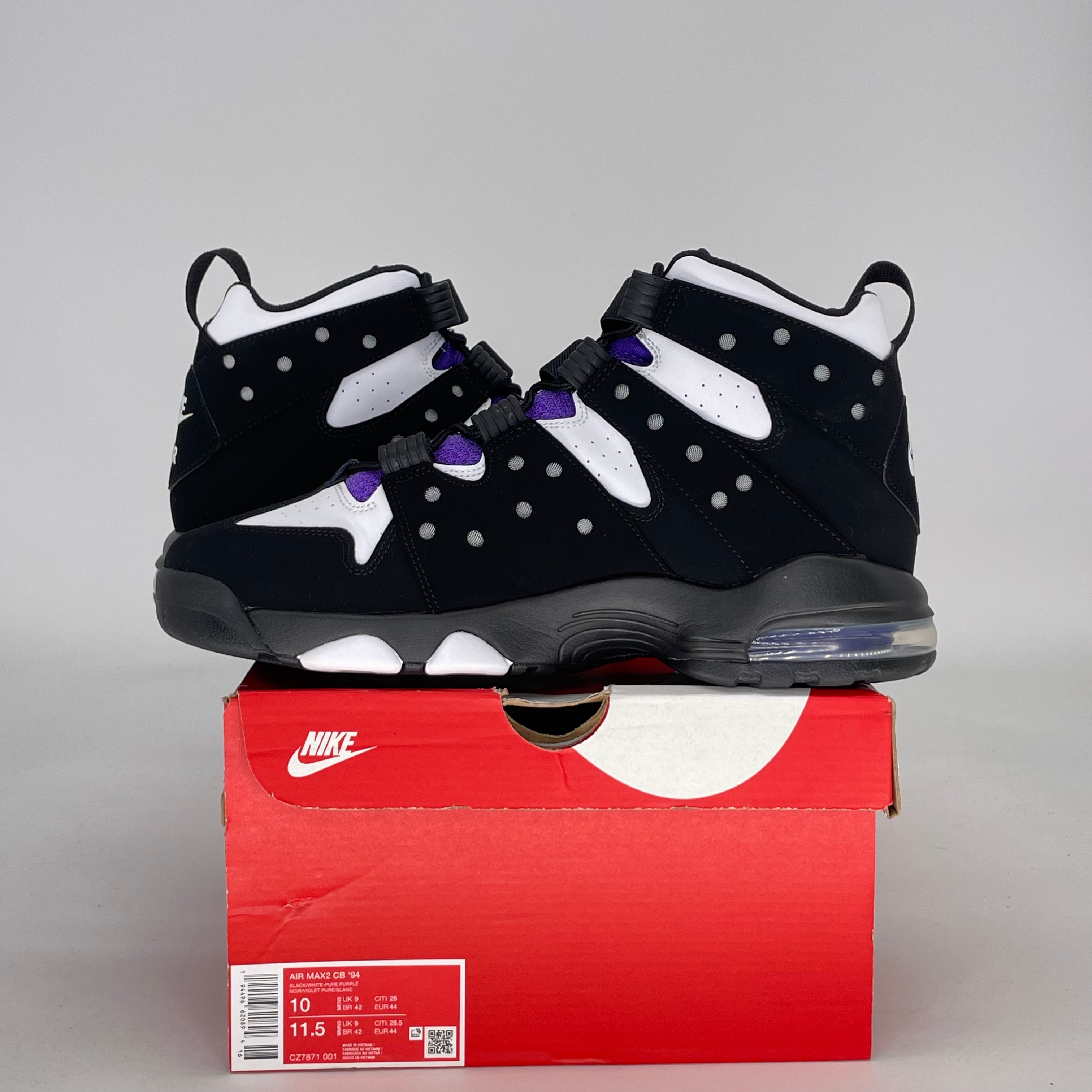 NIKE AIR MAX 2 CB 94 BLACK WHITE PURPLE CZ7871-001 SIZE 10/11.5W