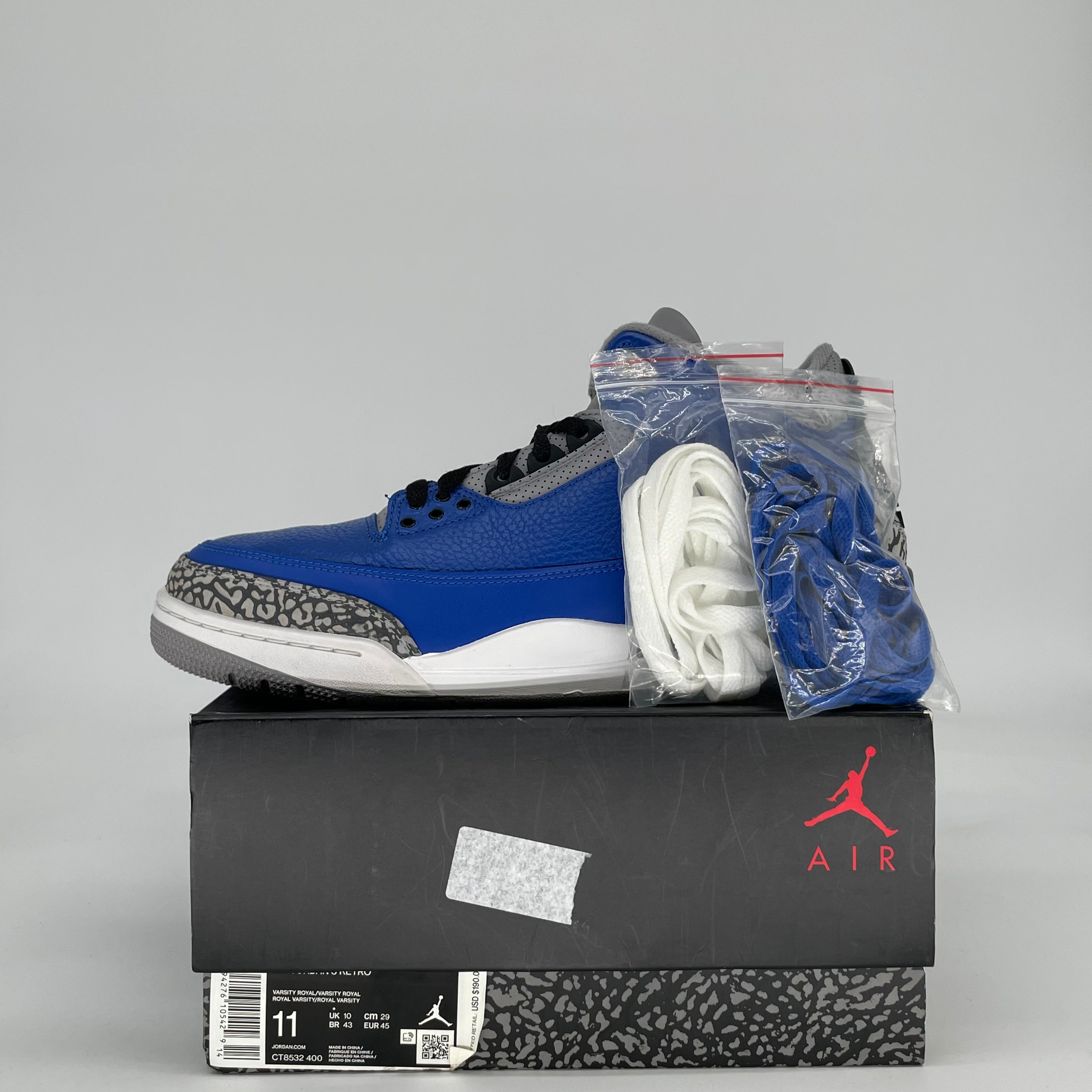 AIR JORDAN 3 VARSITY ROYAL CEMENT CT8532-400 SIZE 11/12.5W