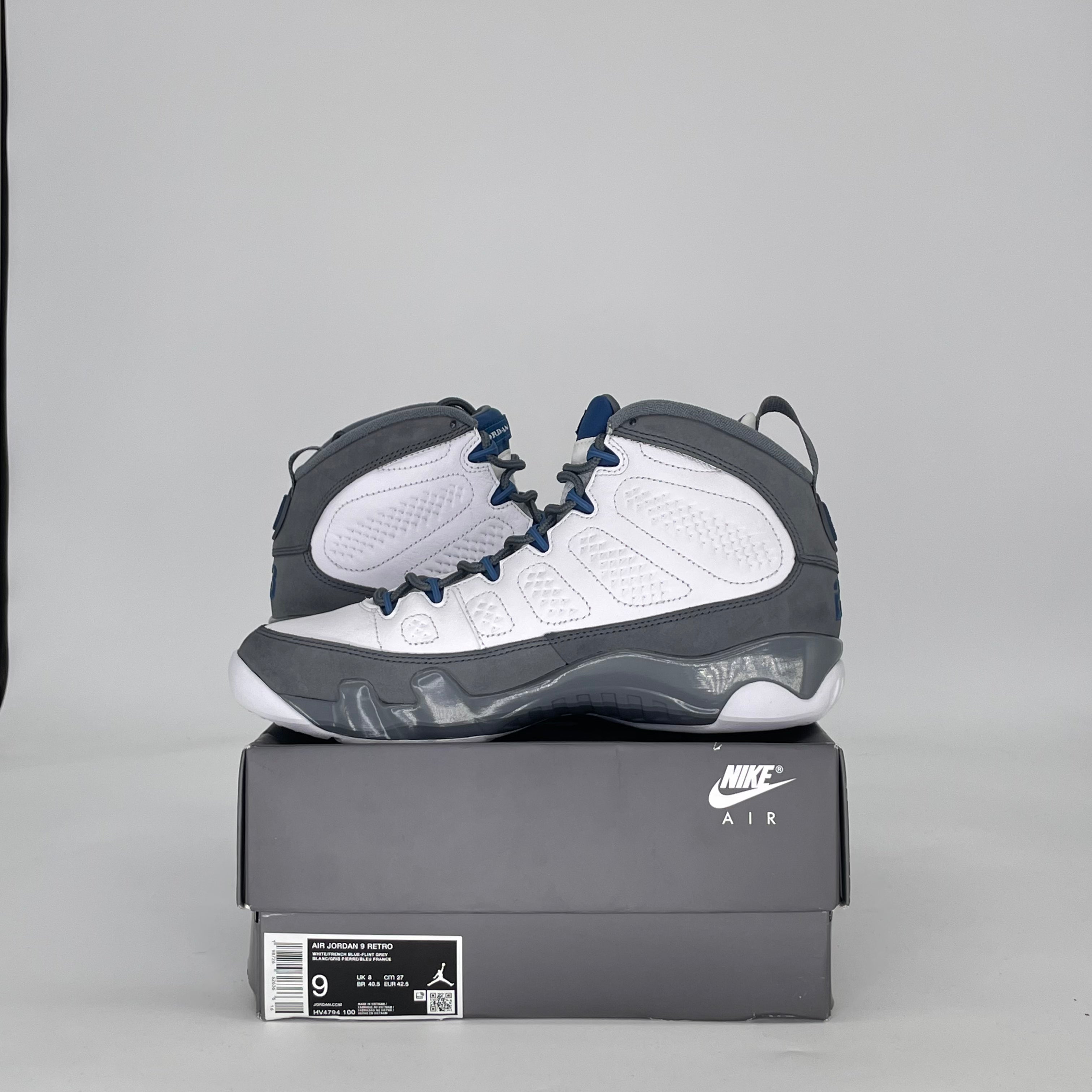 AIR JORDAN 9 FLINT GREY FRENCH BLUE HV4794-100 SIZE 9/10.5W