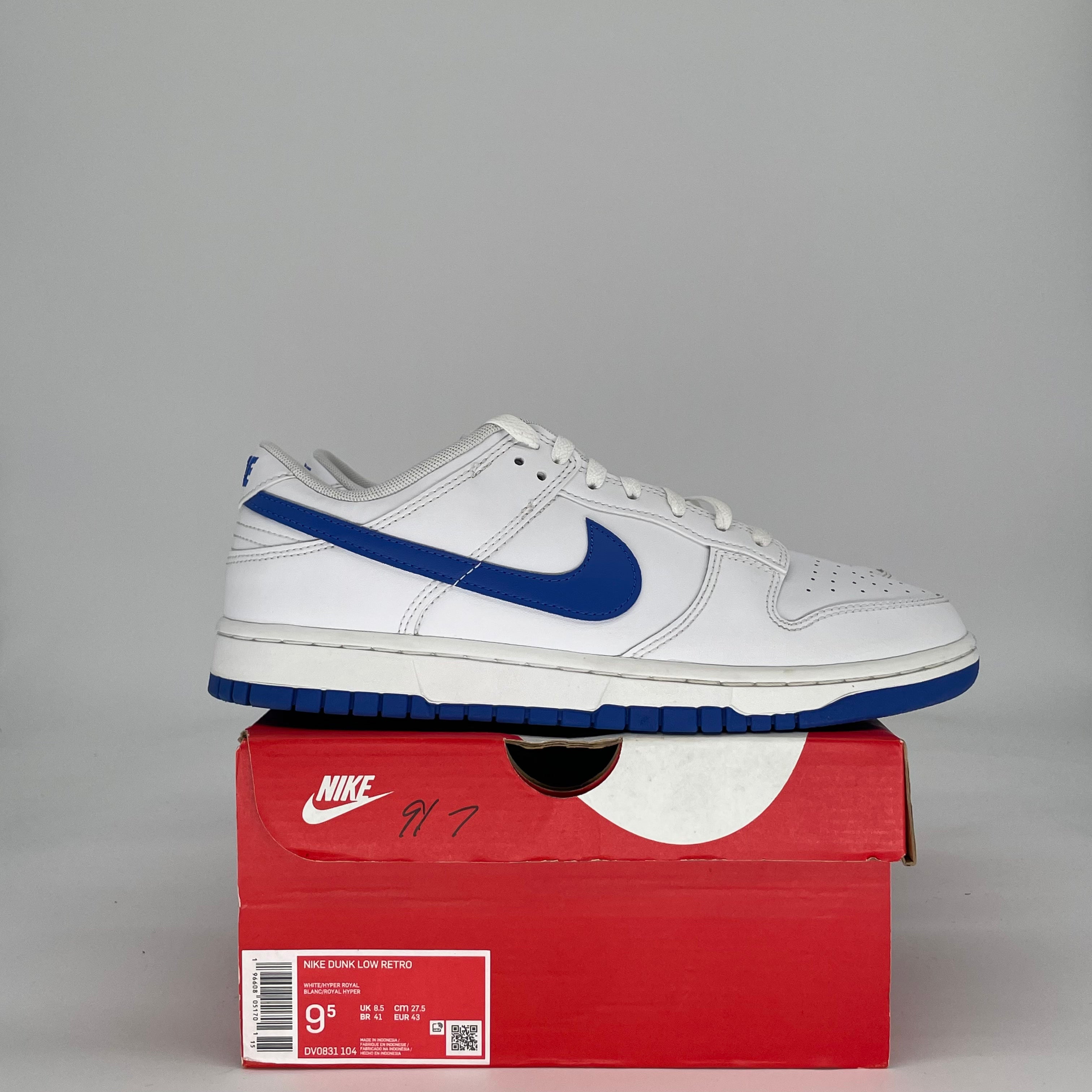 NIKE DUNK LOW WHITE HYPER ROYAL DV0831-104 SIZE 9.5/11W